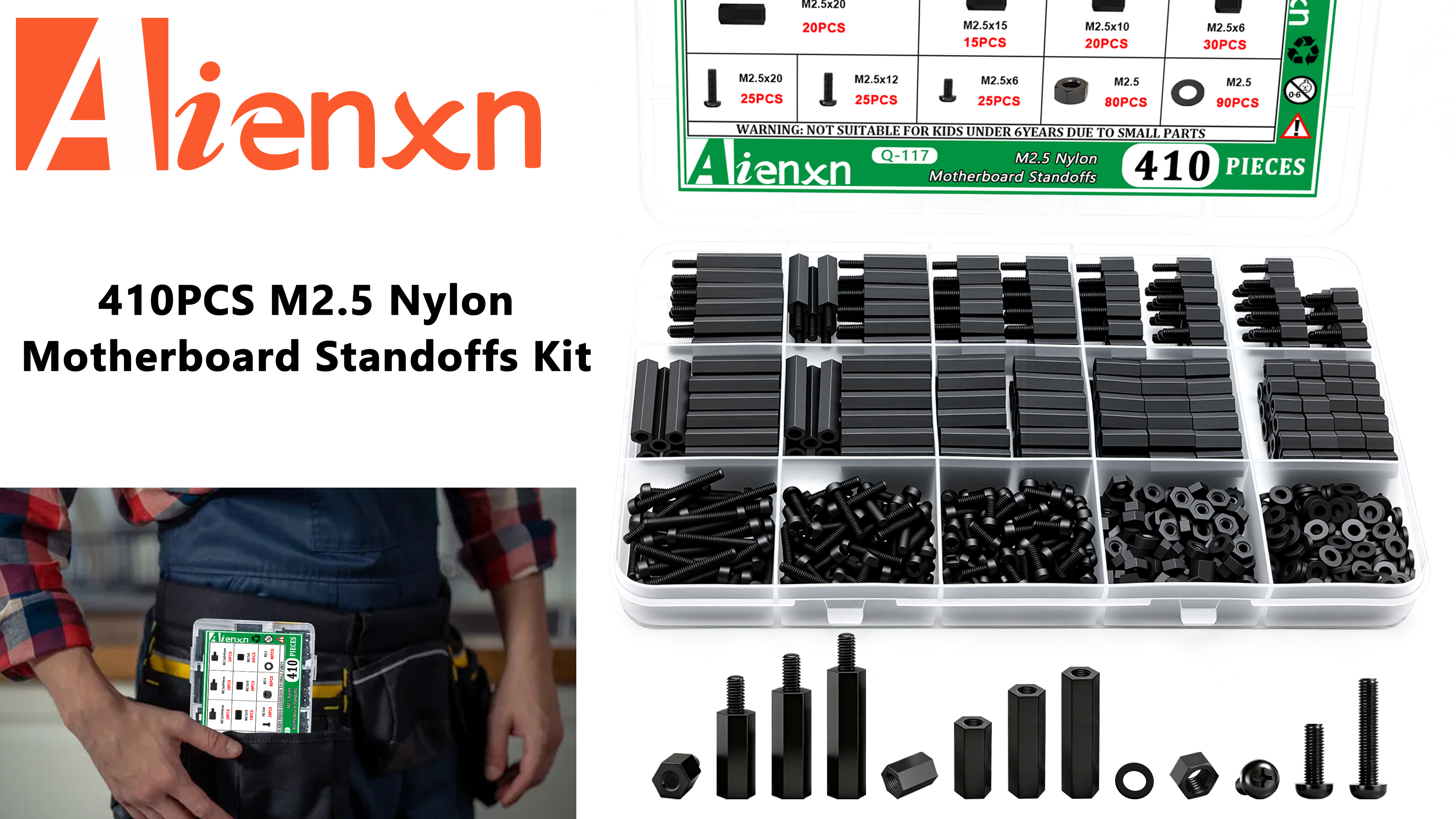 Image of 410PCS M2.5 Nylon Motherboard Standoffs Kit, Male Female Hex Spacer Standoff Screws Nuts Suitable for Circuit Board, PCB Board etc
