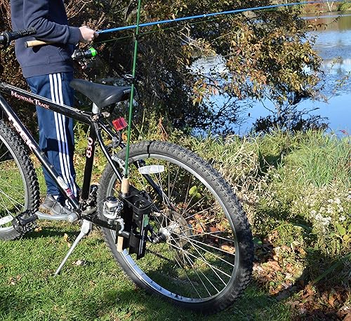 Vista 5 de Soporte para caña de pescar para bicicleta, muy fácil de montar en bicicleta, asegura 2 cañas para pescar en bicicleta