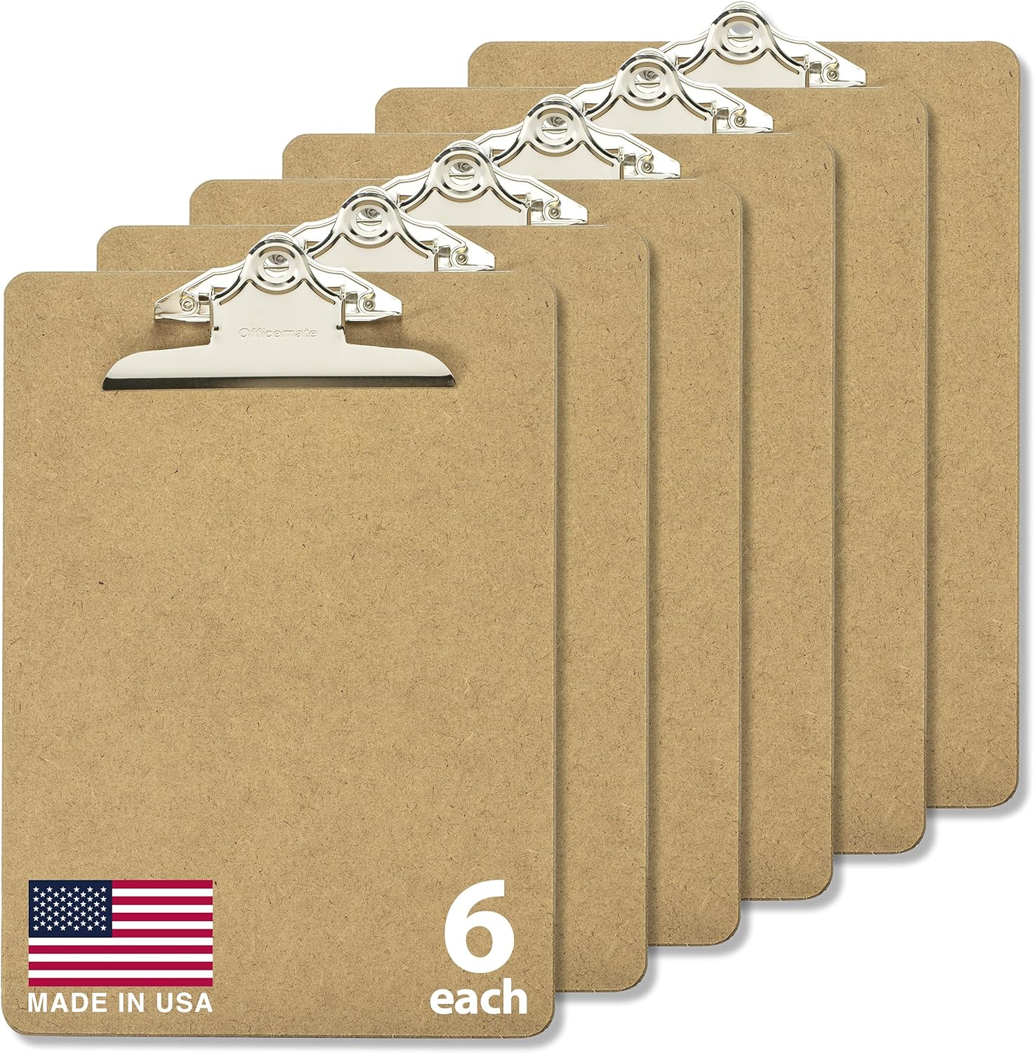 Officemate Recycled Wood Clipboards, 6 Inch Clip, 6 Pack