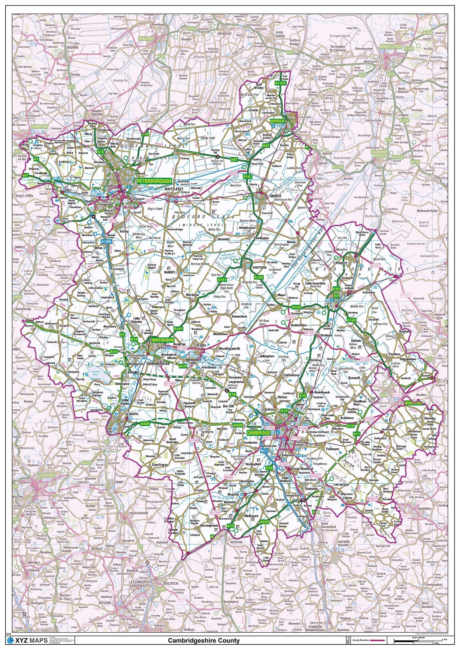 Cambridgeshire County Map-Paper