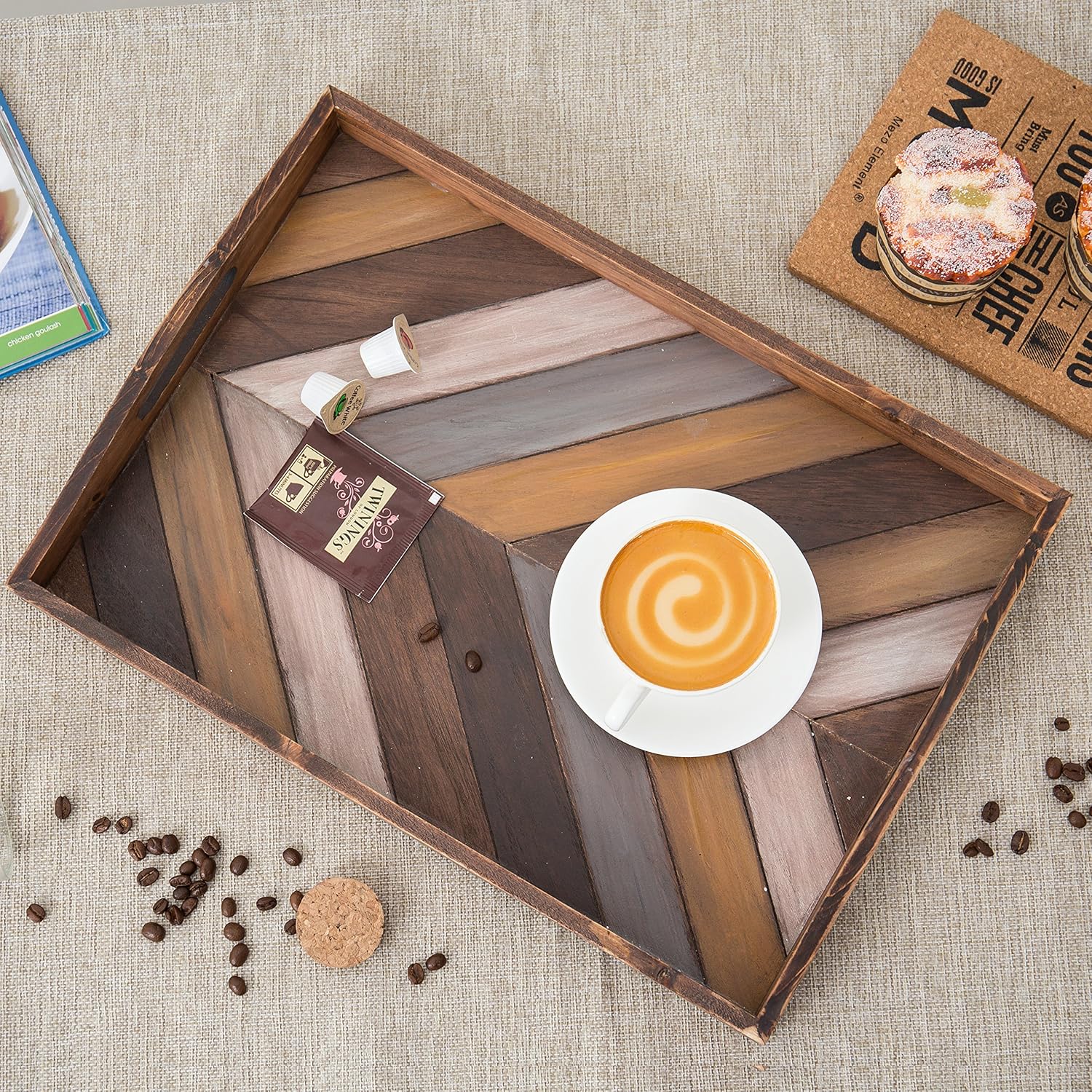 Get Special Price MyGift Rustic Chevron Stripe Pattern Rectangular Wood Breakfast Serving Tray/Decorative Coffee Table Tray with Cutout Handle - 16 x 12-Inch Tech Deals ๐ฅ MyGift Rustic Chevron Stripe Pattern Rectangular Wood Breakfast Serving Tray/Decorative Coffee Table Tray with Cutout Handle - 16 x 12-Inch