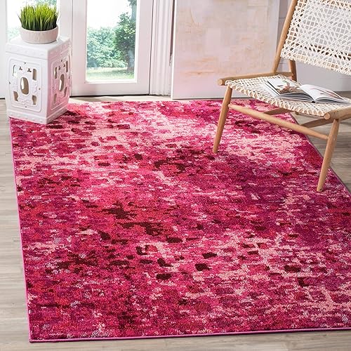 SAFAVIEH Monaco Collection 9' x 12' Fuchsia MNC225F Boho Chic Abstract Watercolor Non-Shedding Living Room Bedroom Dining Home Office Area Rug