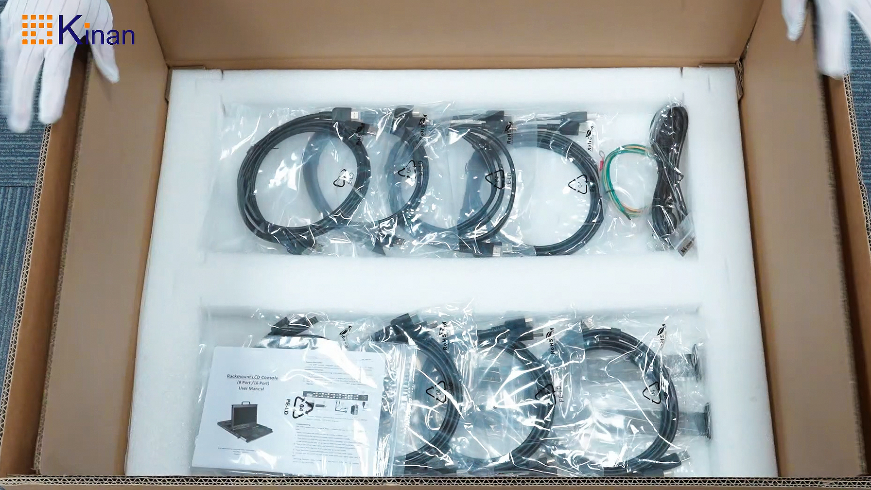 Image of 1U Rack Mount KVM Console - 17.3'' 1080P Rackmount Monitor Keyboard and 8 Port HDMI KVM Switch, 50,000 MTBF, OSD /Hotkey /Button Switching, Fits 19'' Rack, HDMI KVM Cables and Ground Wire Included
