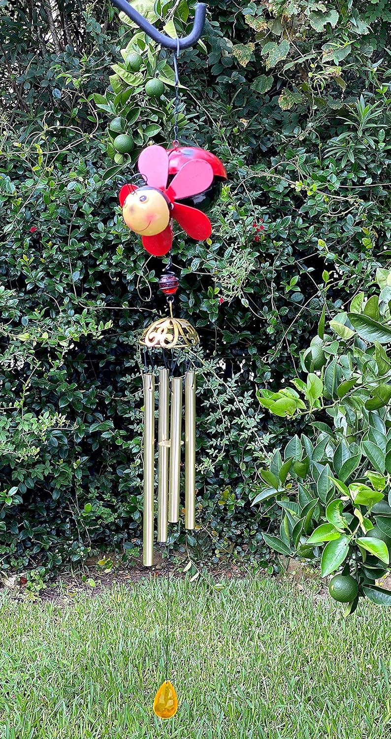 Metal Wind Chime Colorful Yard Garden Patio Lawn Window Decoration Indoor Outdoor 30" (Ladybug)