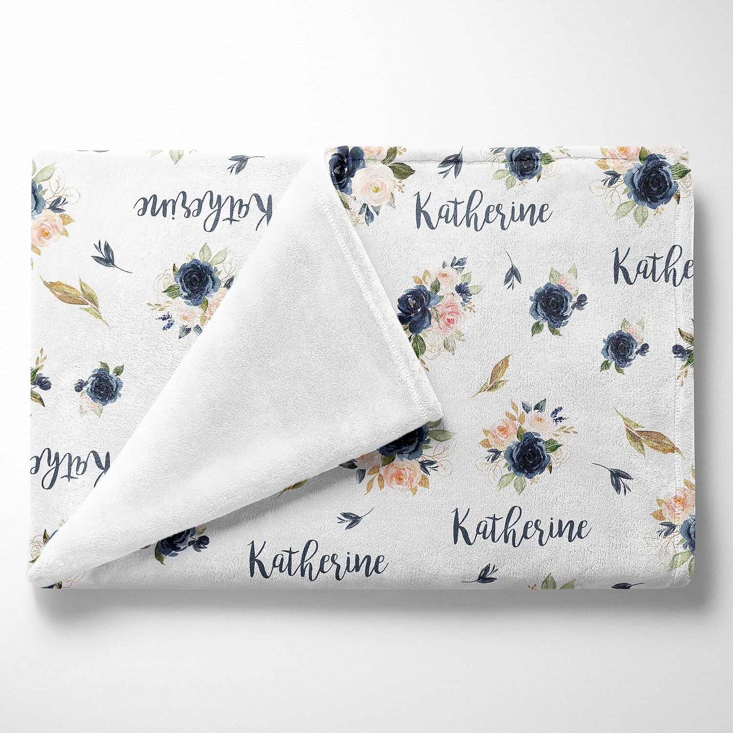 Girls Love A Monogram - Navy and Blush Floral Baby Blankets for Girls - Custom Baby Blankets for Girls