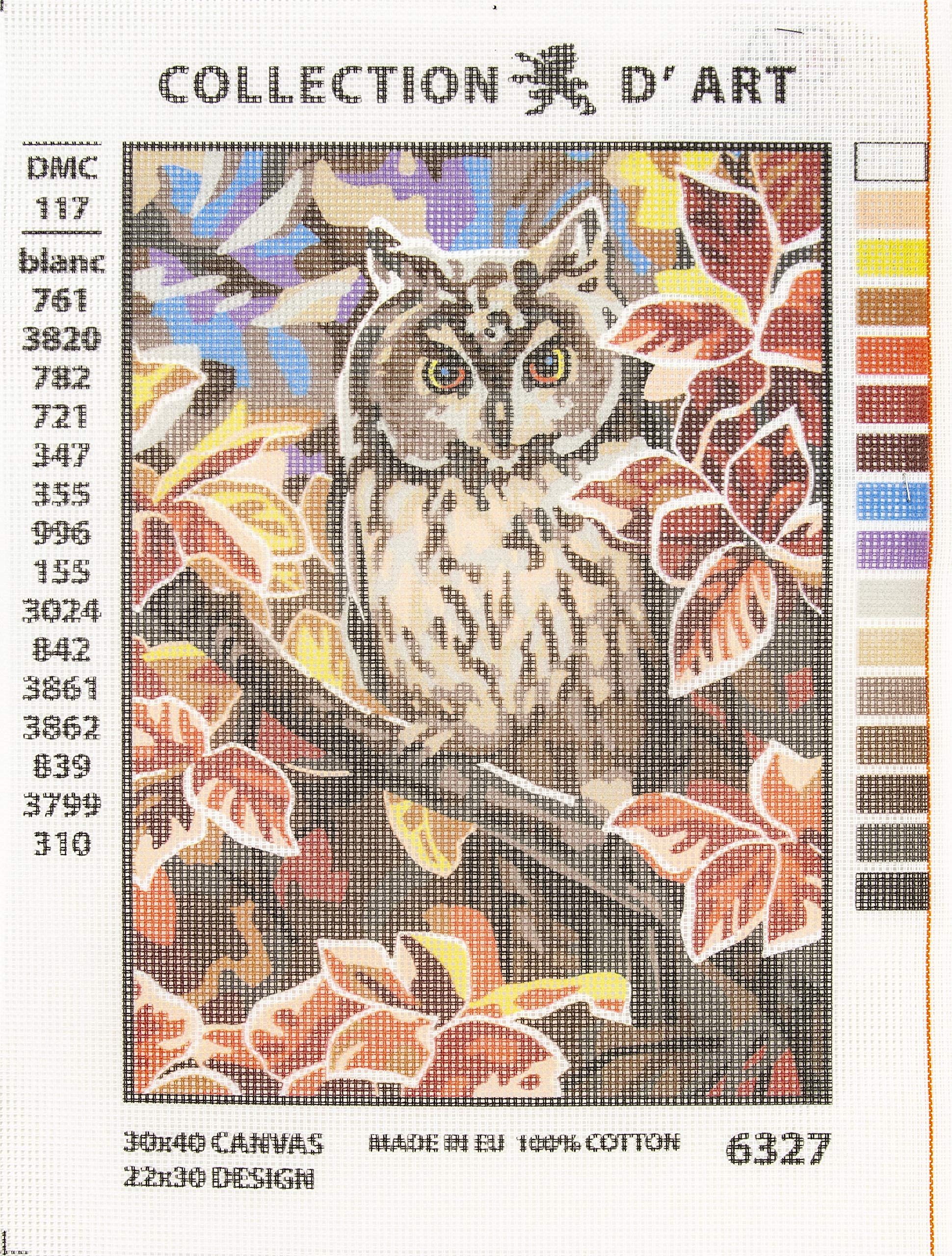 RTO CD6327 Collection D'Art Needlepoint Printed Tapestry Canvas 22X30cm-Owl, Owl