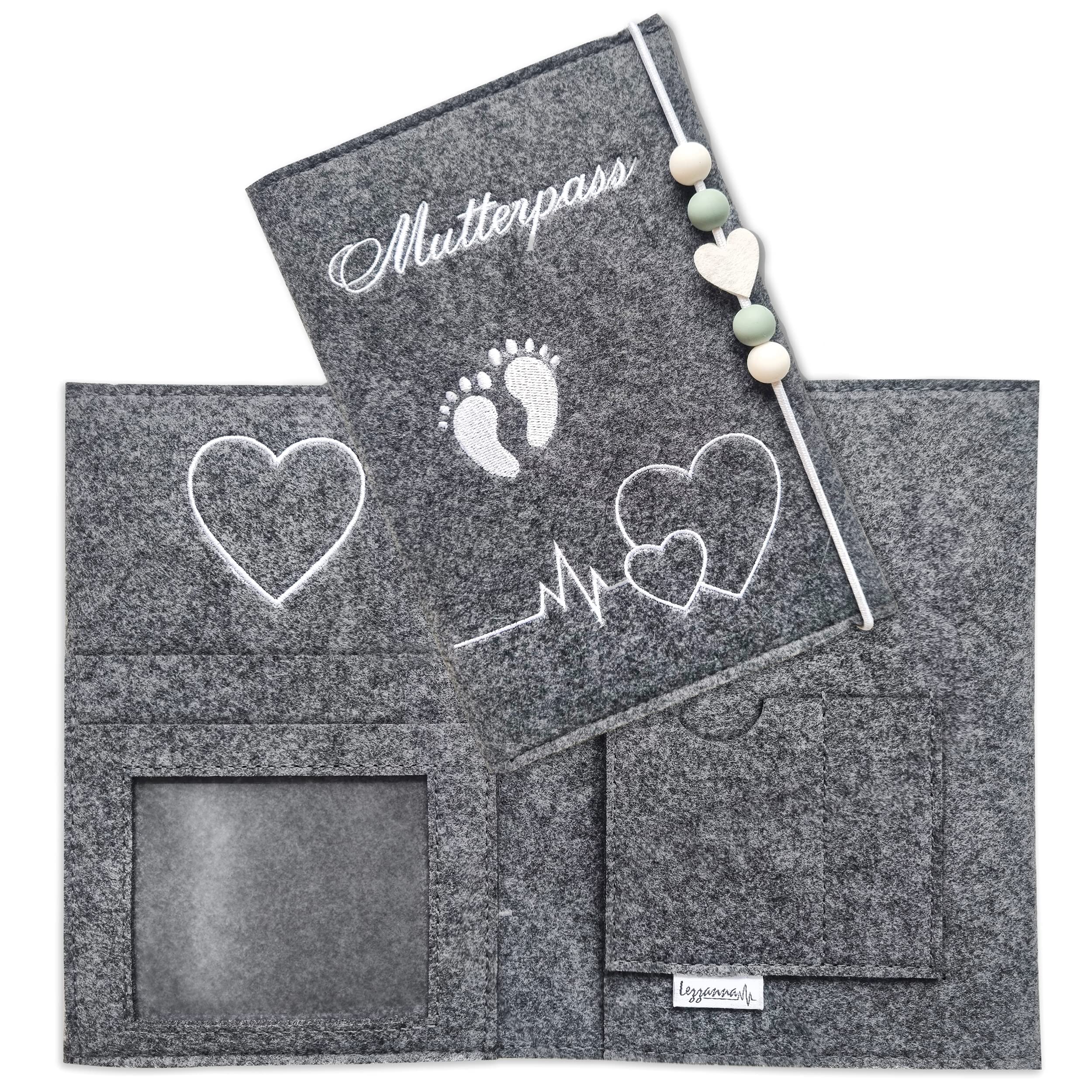 Lezzanna - Mutterpasshülle aus Filz - Mutterpass Tasche - Dokumententasche - in 4 Farben - viele Fächer für Ultraschallbilder und vieles mehr - Geschenk für Schwangere - Organizer