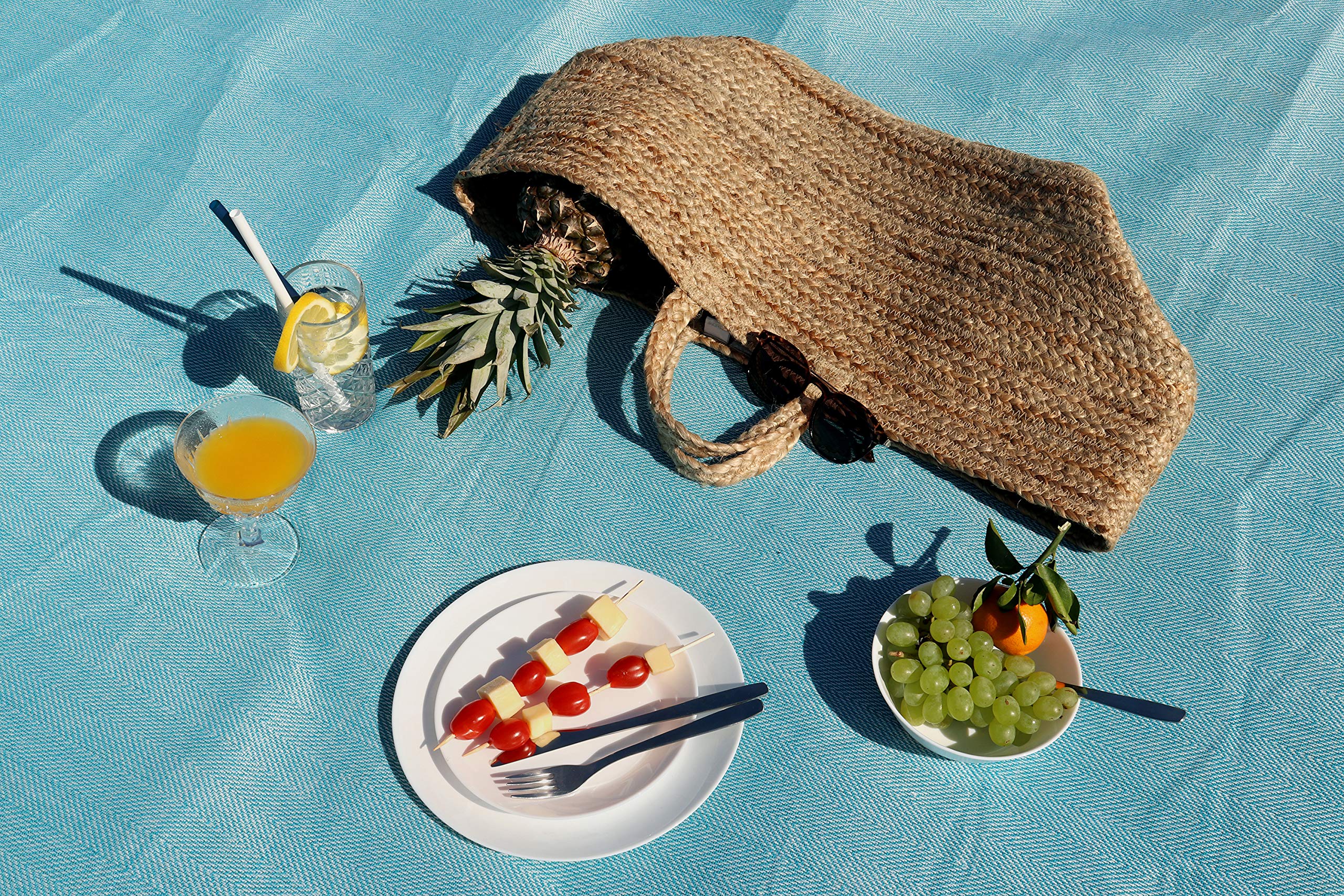 jilda-tex Picknickdecke Campingdecke XXL Matte 200x200 cm Strandmatte wasserdicht sandfest (Chillout-Petrol)