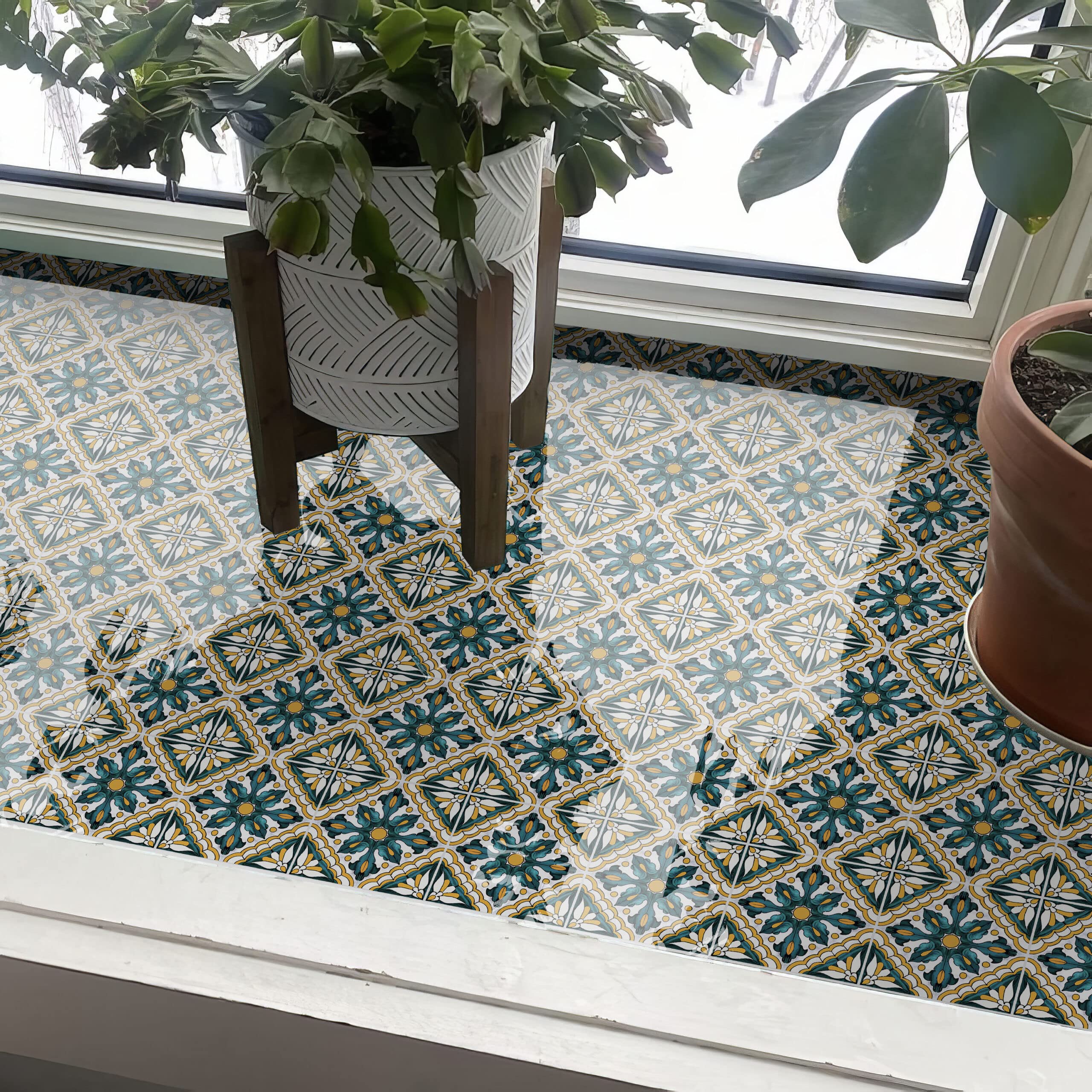 WallDesign Blue Lemon Pansy Tile Self-Adhesive Sticker - 19.2 x 28.8 Inch Waterproof Easy Clean Durable Vinyl Decorative Film for Kitchen Counter, Washbasin, Table, Wall, Cupboard