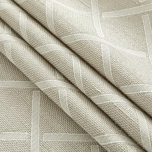 Miniatura 5 de Panel de cortina jacquard con patrón de diamante y ojales en la parte superior, filtrado de luz, para dormitoriosala de estar, beige, 50 x 95