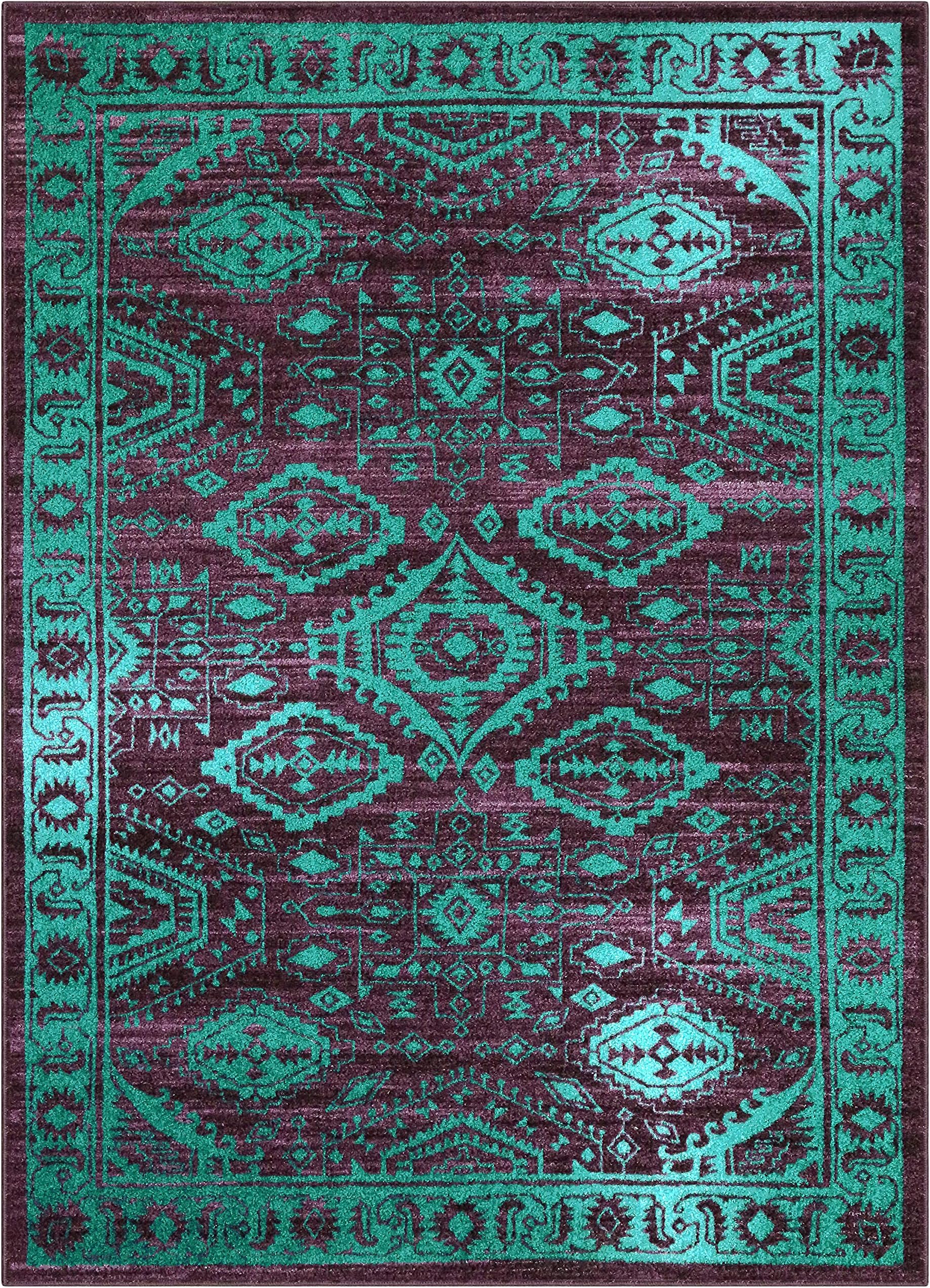 Maples RugsGeorgina Traditional Area Rugs for Living Room & Bedroom [Made in USA], 5 ft x 7 ft, Winberry/Teal