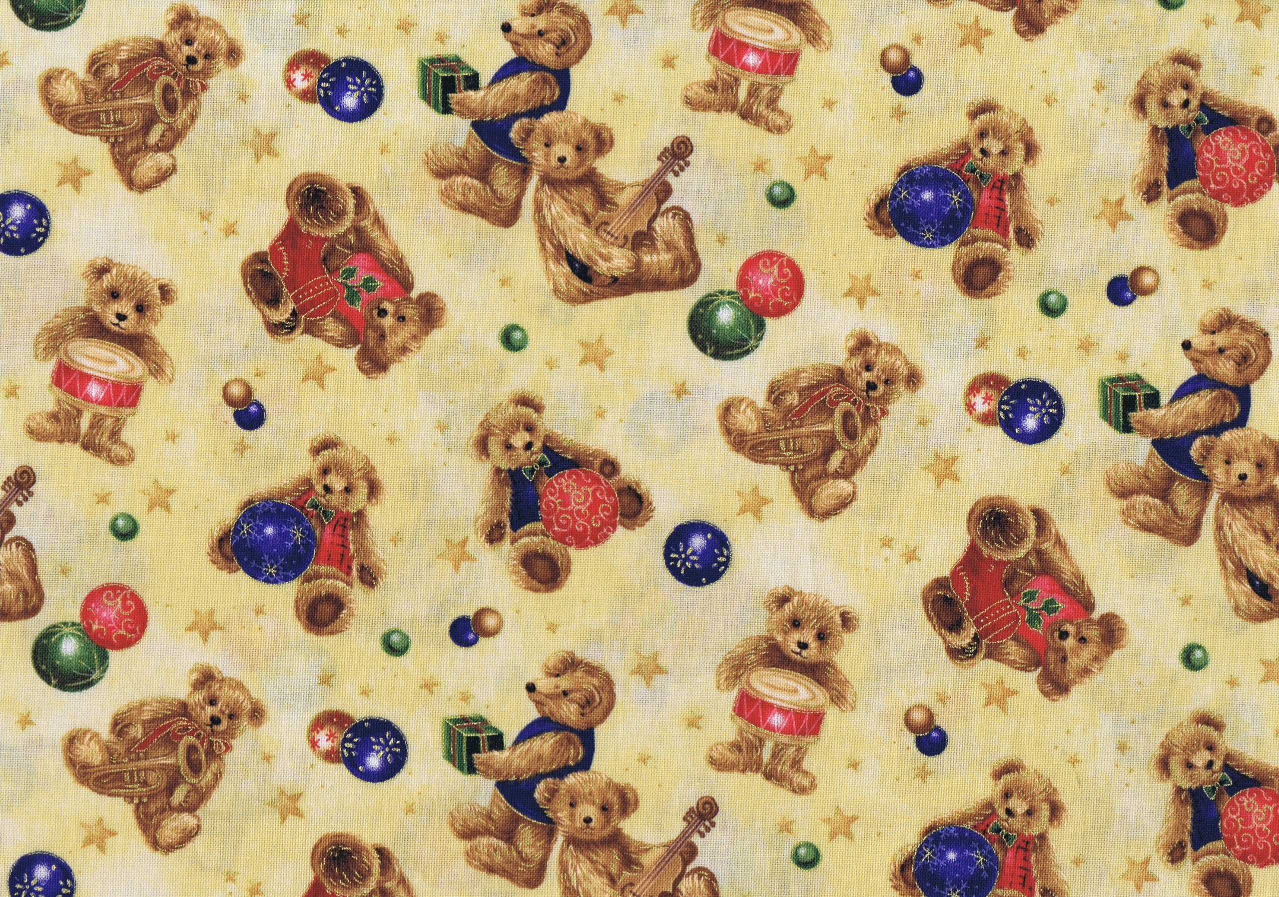 Fat Quarter Ye Olde Christmas Teddy Bears (Cream) Cotton Quilting Fabric