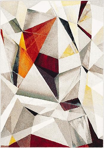 Miniatura 72 de SAFAVIEH Porcello Collection - Alfombra de área de 8 x 10 pies, gris claro y naranja, diseño abstracto moderno, no desprende pelusa y de fácil Gris