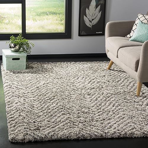 Miniatura 5 de Safavieh Hudson Shag Collection SGH375A - Alfombra redonda de 3 pies color marfilgris no desprende pelusa 2 pulgadas de grosor para entrada