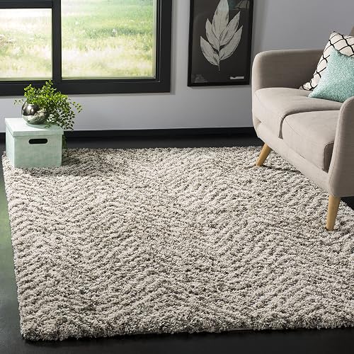 Hudson Shag Accent Rug 2x3, Plush Chevron Ivory & Grey