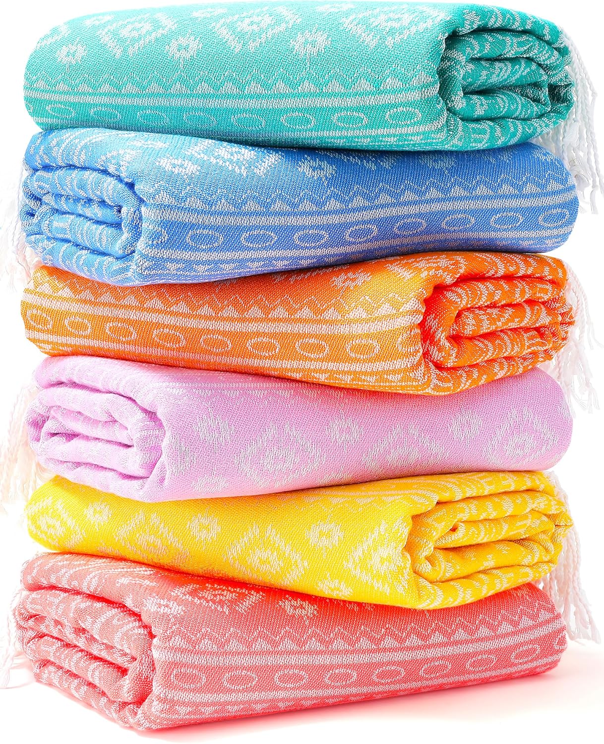 Genovega 6 Packs Oversized Stripe Turkish Beach Towel 74"x38" Thin Quick Dry Sand Free Pool Swim Towels Large XL Adult Clearance Blanket Travel Vacation Accessories Essentials Mulite Patterns