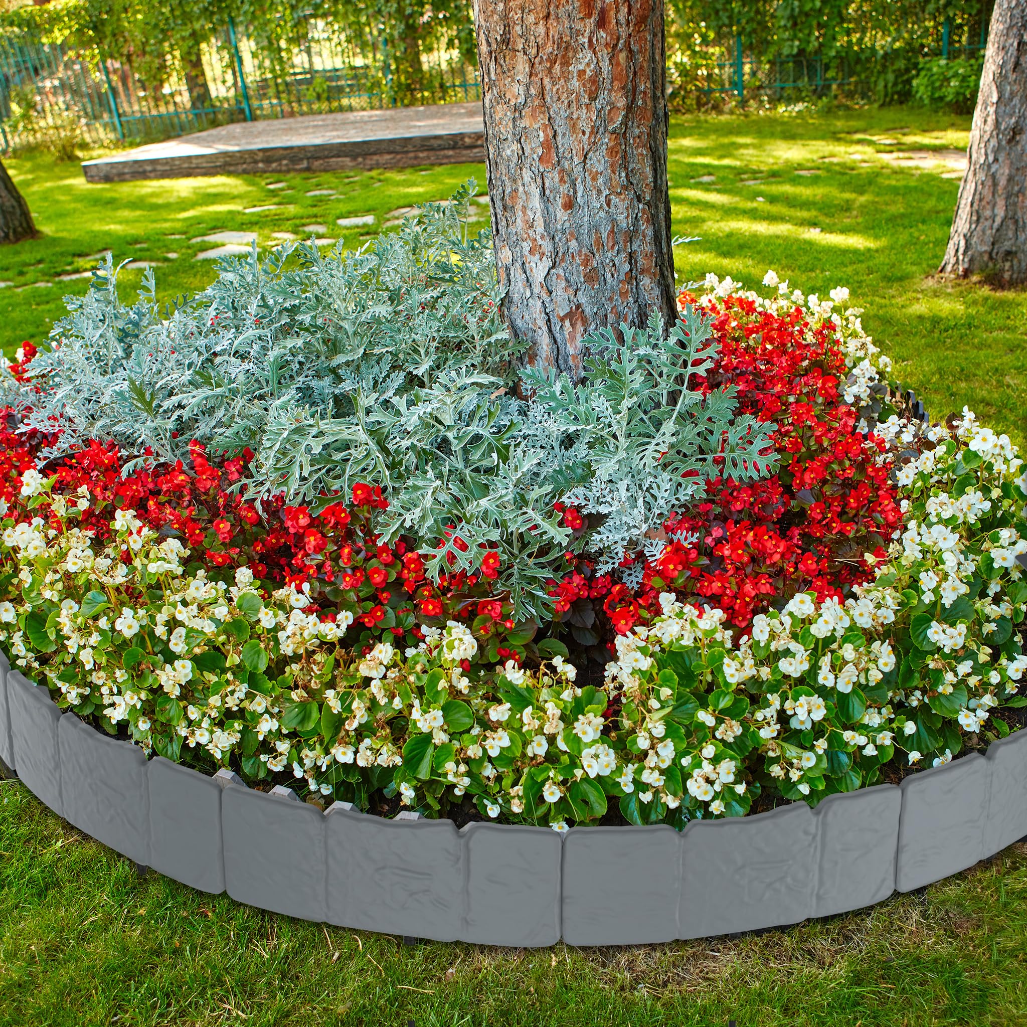 SUBTLETY Rasenkante Kunststoff 20m für Harten Steinigen Boden, Flexibel Beeteinfassung mit Bodennägeln 10cm Höhe Steinoptik Beetumrandung für Garten (Grau)
