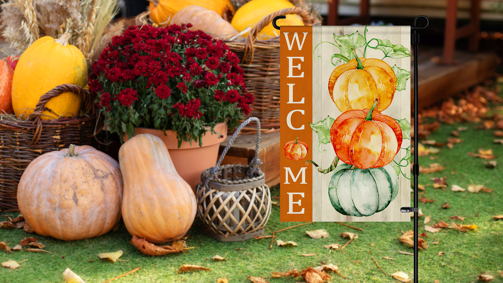 OPULANE Gartenflagge Hello Fall – 30,5 X 45,7 Cm, Doppelseitig Mit Herbstmotiven, Aus Jute Für Außendekoration
