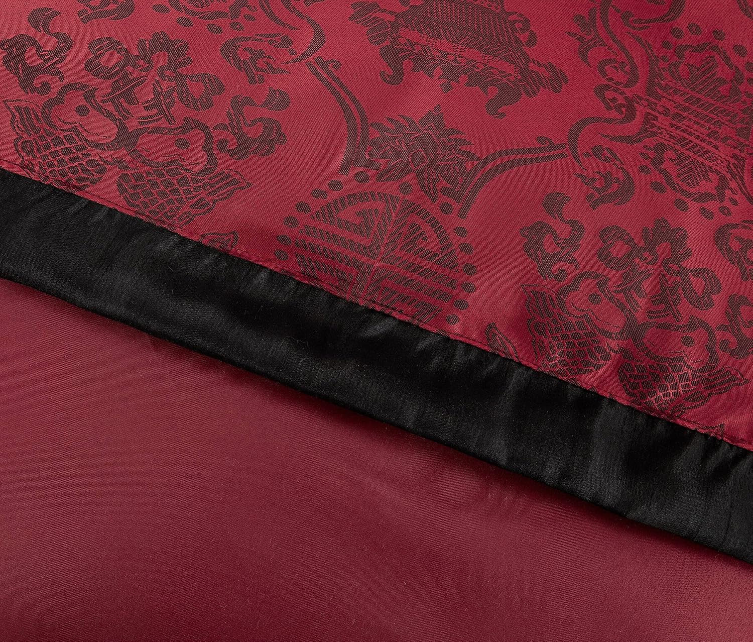 Chezmoi Collection Tai 7-Piece Red Black Oriental Traditional Jacquard Comforter Set, King Size