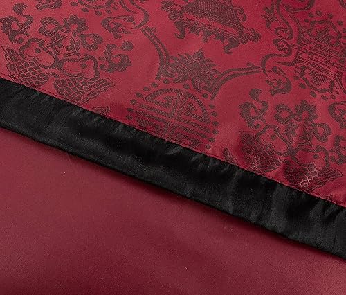 Miniatura 10 de Chezmoi Collection - Juego de edredón Palace Dragon jacquard de 7 piezas, color negro, dorado y rojo, tamaño King