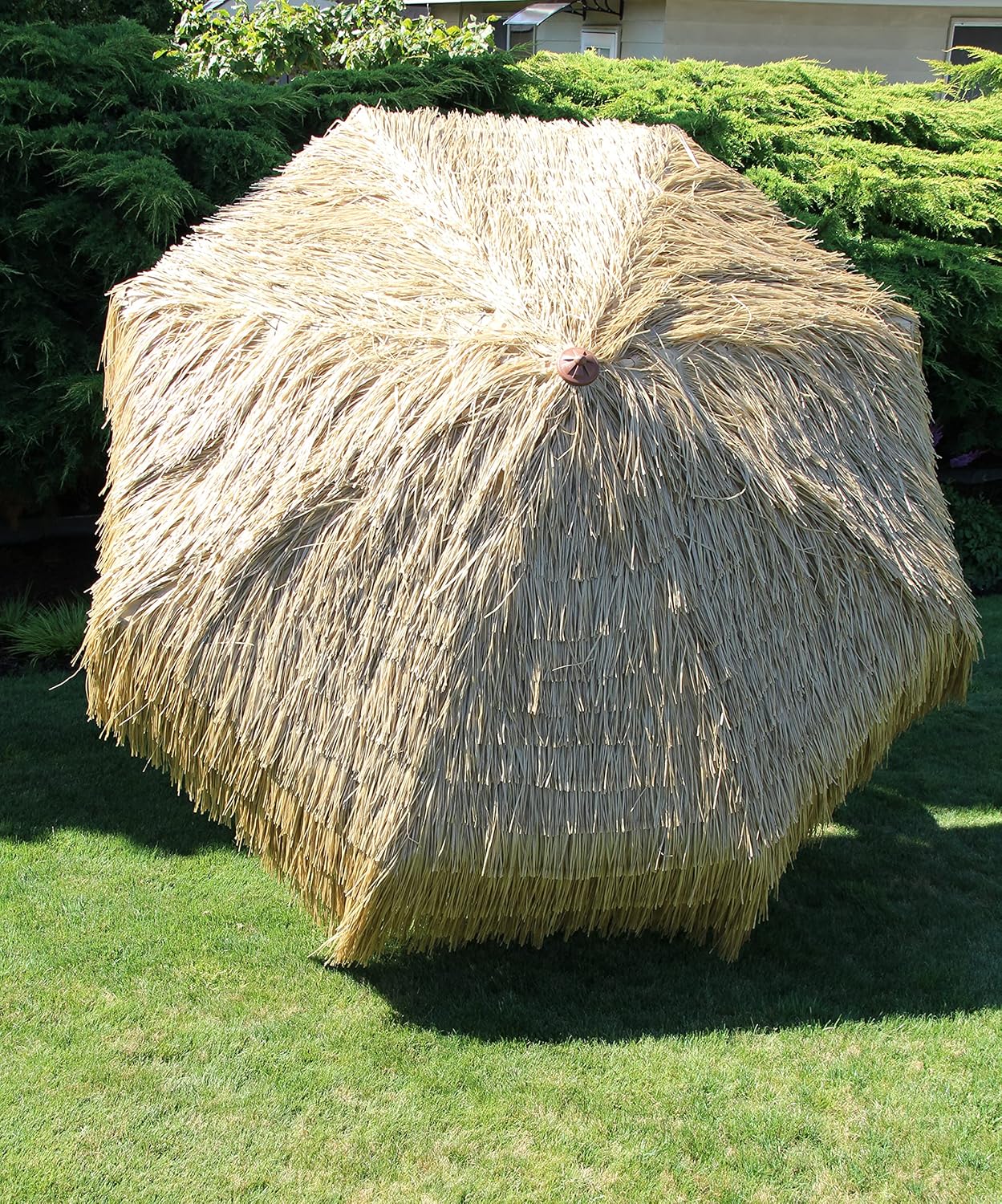 Destination Gear 9 ft Palapa Tiki Patio Umbrella with Crank Lift and Easy Tilt Whiskey Brown Hawaiian Themed