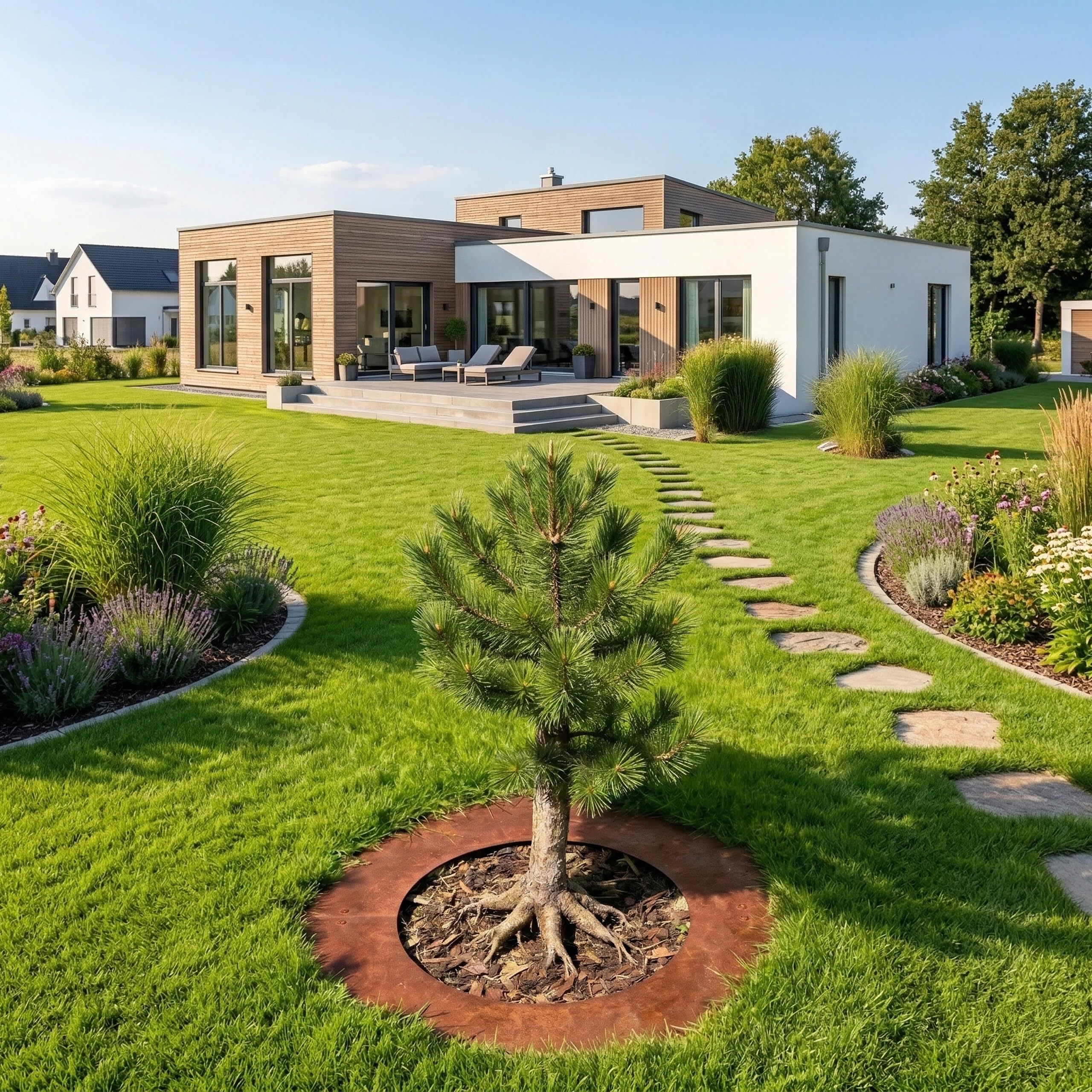 Relaxdays Anneau d'arbre, Patine, Tronc d'arbre, Bordure de pelouse, Arbres et arbustes, Ø 50 cm, Anneau de Plantation de Jardin, en Acier Corten, Marron - 4