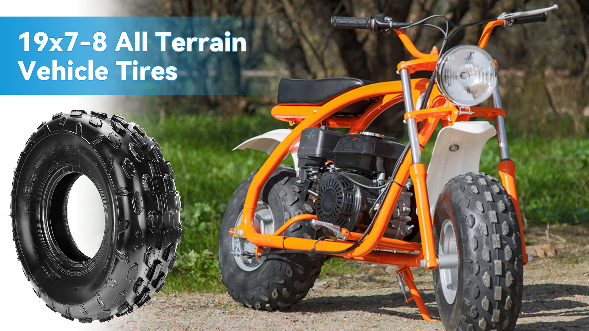 EOPOAYI 19x7-8 Mini Bike Knobby Tire Compatible with Baja Warrior MB165 MB200 Coleman CT200U BT200X Axis M200 Trailmaster Massimo Coolster 110cc 125cc ATV Quad 4 Wheeler UTV Go Kart Replacement Parts