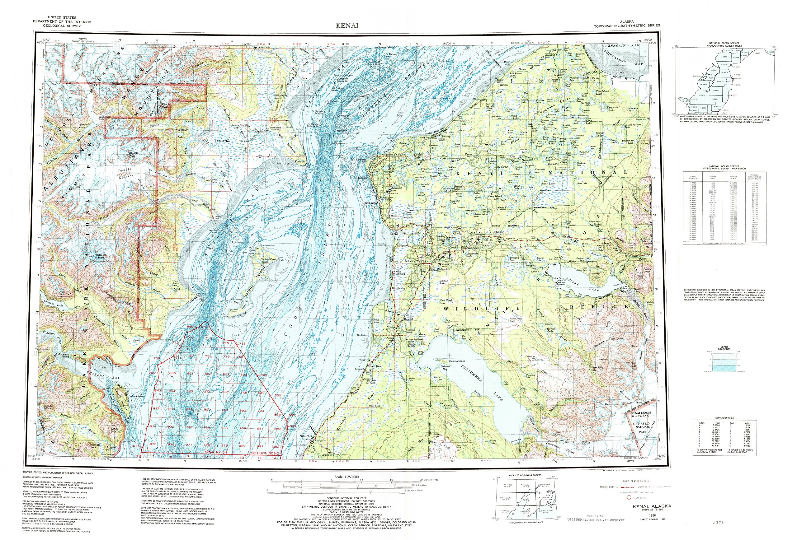 YellowMaps Kenai AK topo map, 1:250000 Scale, 1 X 3 Degree, Historical, 1958, Updated 1986, 22.9 x 33.8 in - Polypropylene
