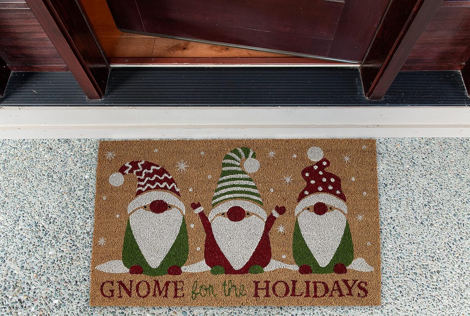 DII Christmas Welcome Mat Outdoor Natural Coir Doormat & Porch Décor, 17x29, Gnome for The Holidays