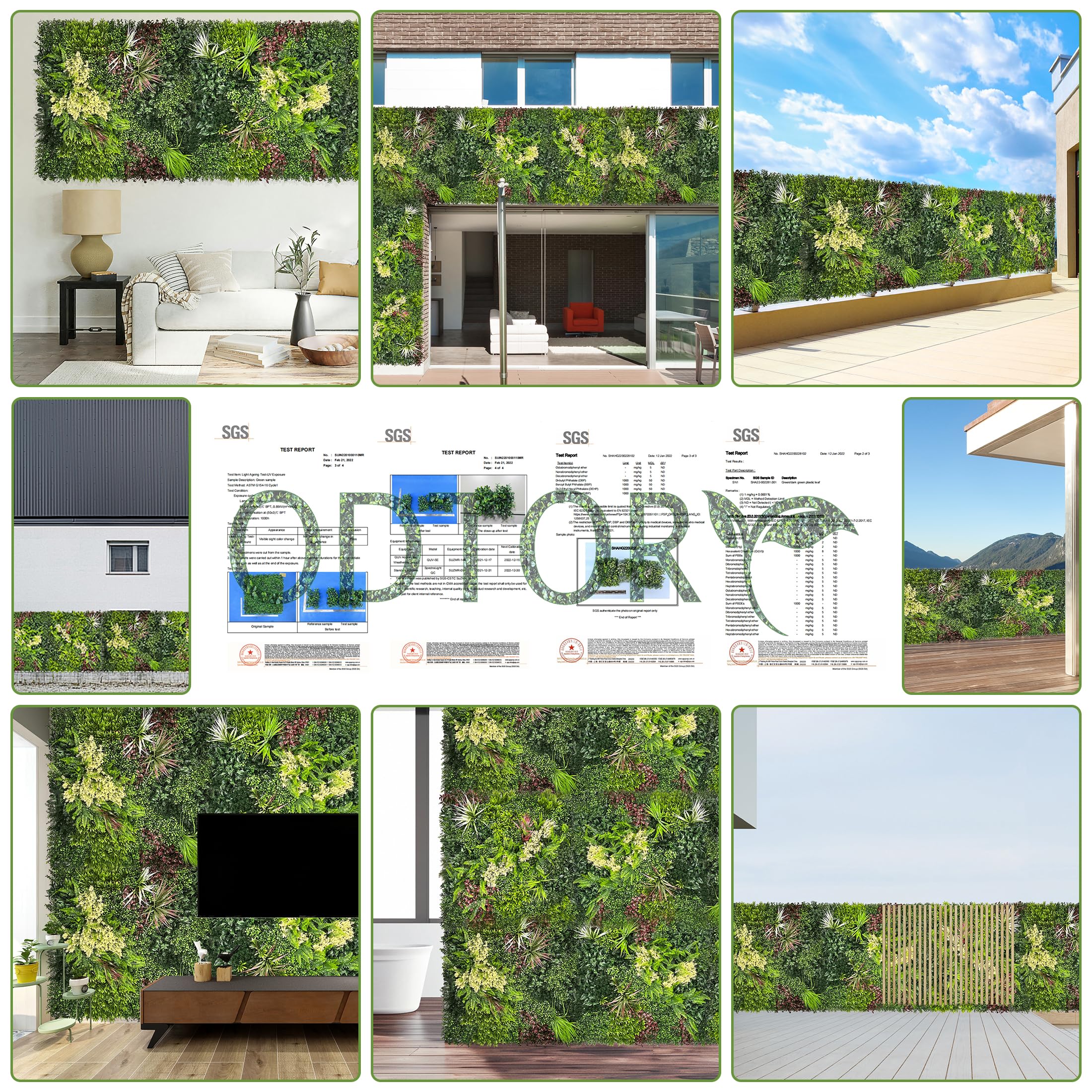 ODTORY Artificial 3D Plant Wall Panels: UV-Anti Faux Grass Wall Backdrop Boxwood Ivy Fence Privacy Screen Fake Greenery Leaf Hedge for Outdoor,Indoor,Garden,Backyard and Home Decor ()