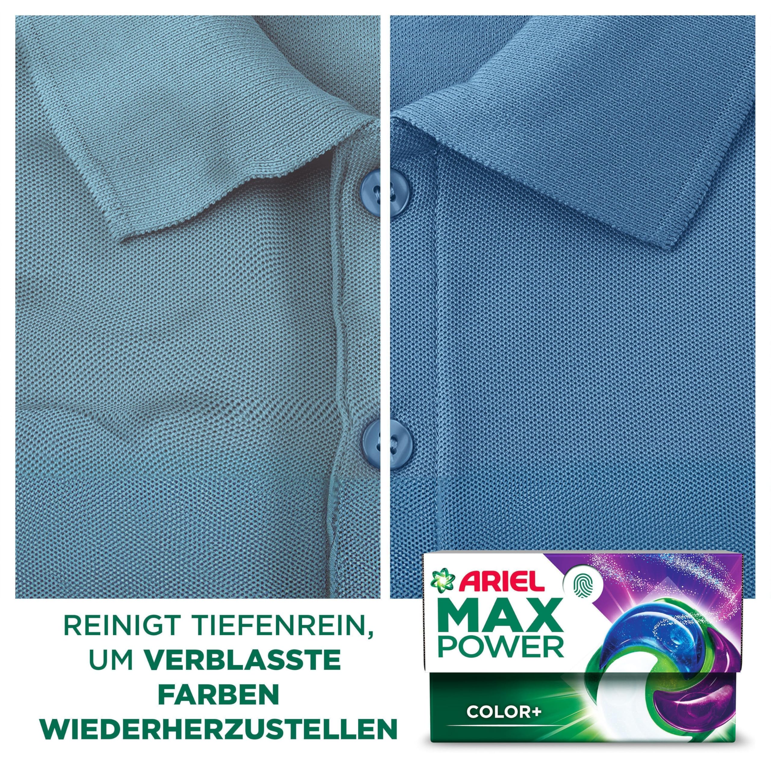 Ariel Max Power PODS, Flüssigwaschmittelkapseln 66 Wäschen, Color+, Mit 3 integrierten Waschzusätzen