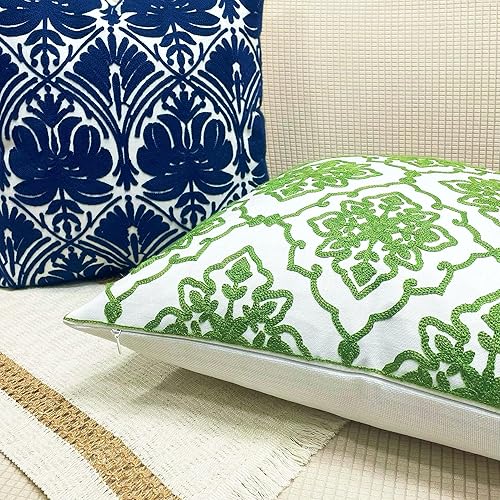 Miniatura 4 de Fundas para almohadones pequeños, decorativas, bordadas, de algodón, 18 x 18 pulgadas, Algodón, Flor de Bohemia Verde, 18 x 18 pulgadas