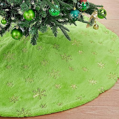 Miniatura 66 de Falda de árbol de Navidad de 36 pulgadas, faldas blancas de piel sintética con copos de nieve de lentejuelas doradas, falda de árbol de felpa suave
