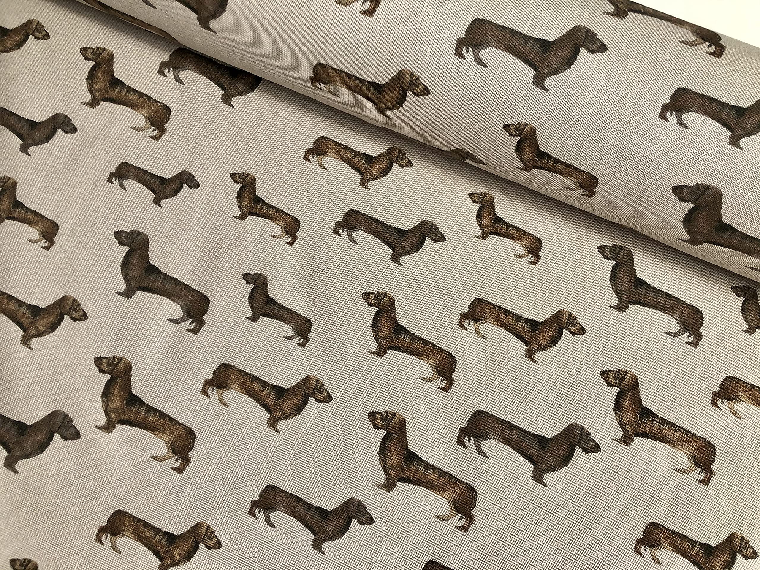 HomeBuySAUSAGE DOG Animal Upholstery Curtain Cotton Fabric Material 55"/140cm wide canvas - Brown Cream (sold by the metre)