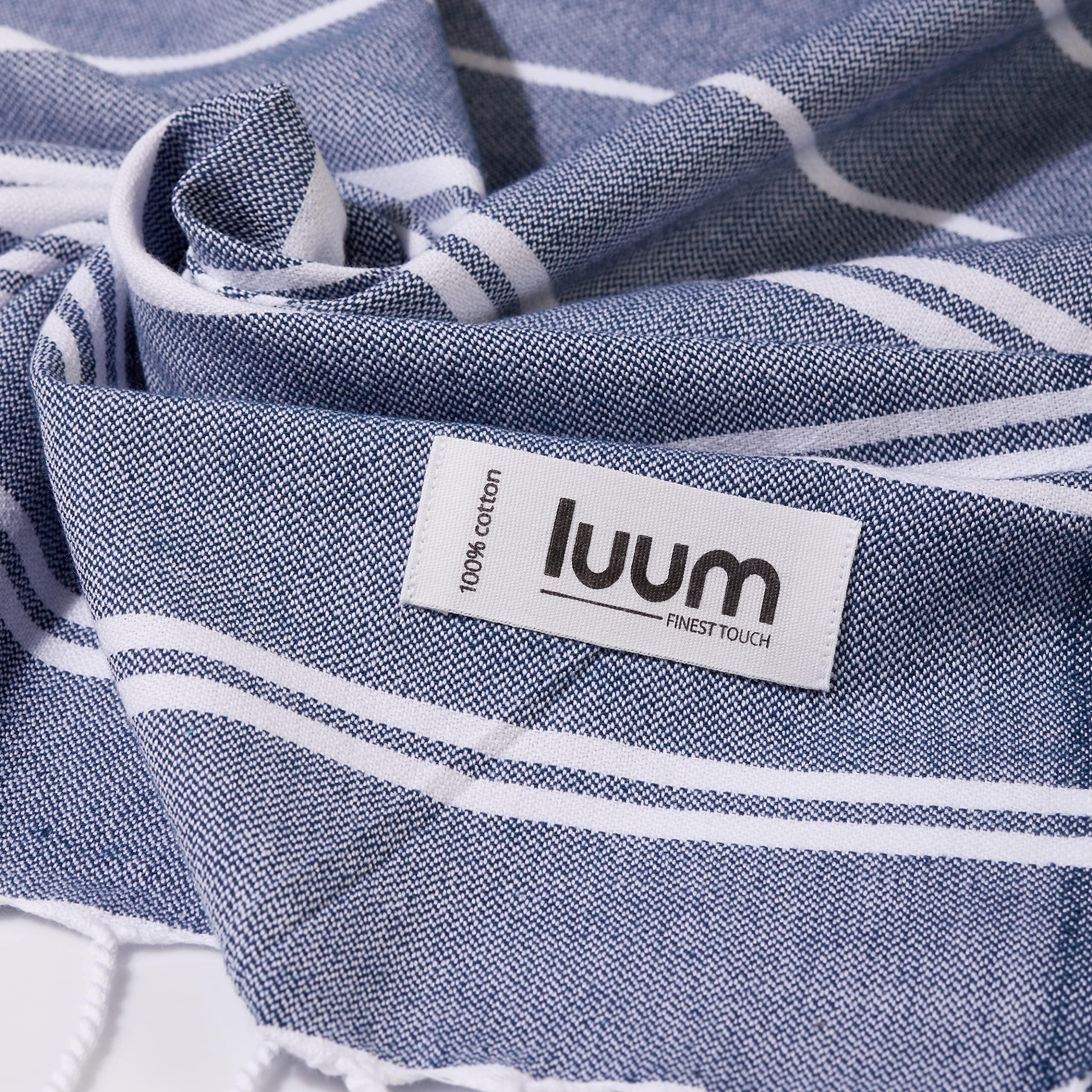 Luum Lot de 2 serviettes de hammam, de plage, de sauna, de yoga, de sauna, de bain, de voyage, de camping, pour homme et femme, bleu marine (mieux qu'une serviette en microfibre)