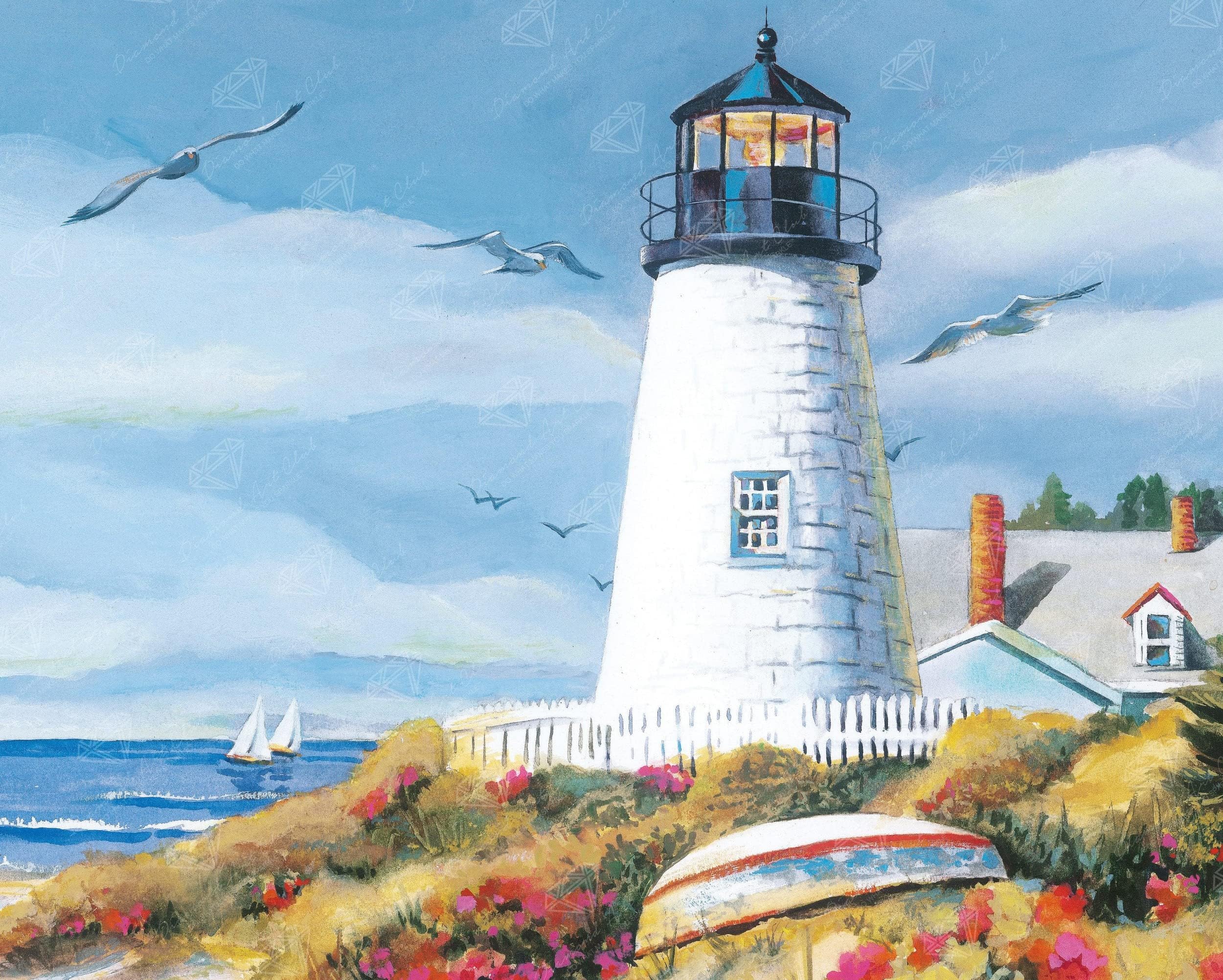 DIAMOND ART CLUB Lighthouse Harbour Diamond Painting Kit, Fun DIY Crafts for Adults, Round Diamond Art Canvas, 16" x 13" (40.9 cm x 32.8 cm)