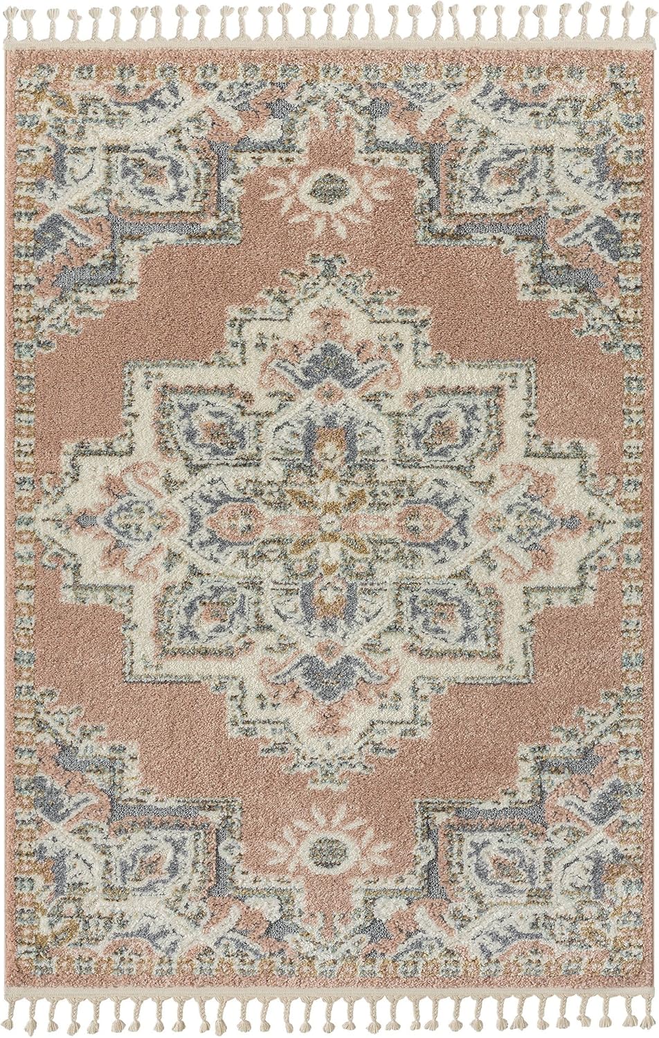 LUXE WEAVERS Southwestern Medallion Fringe Pink 8x10 Area Rug