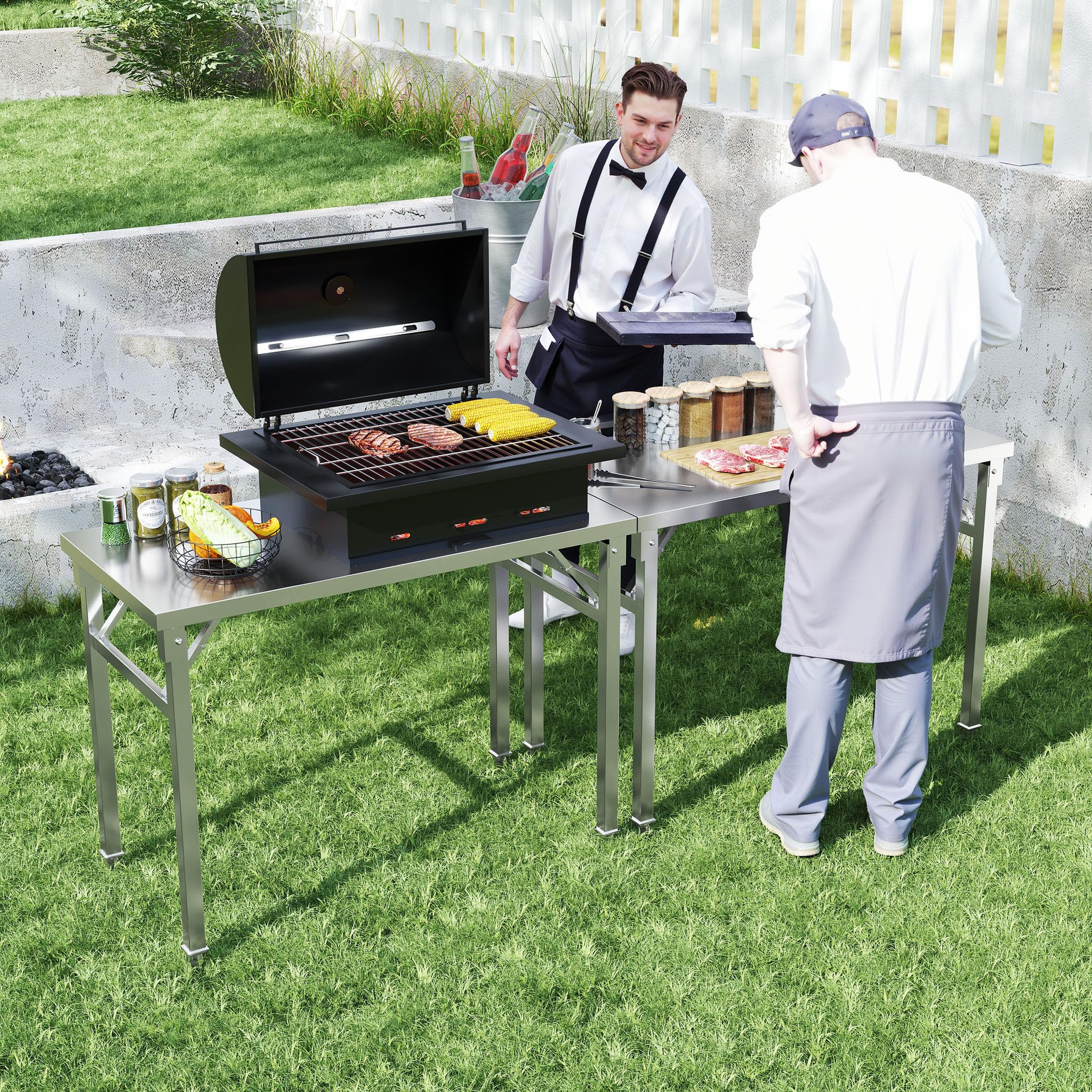 FIVMEN Mesa de trabajo plegable de acero inoxidable para cocina, bar, restaurante, hasta 300 kg, 100 x 60 x 85 cm