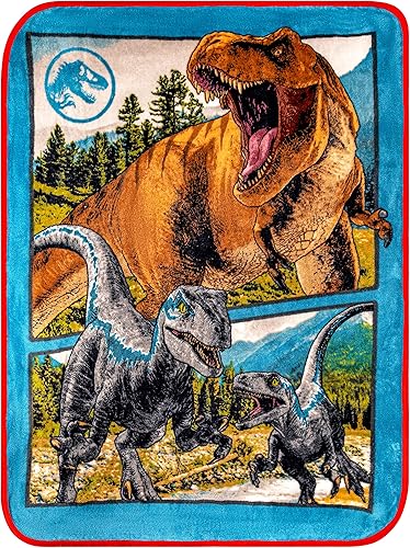 Miniatura 2 de Jurassic World Dominion Blue Velociraptor and Rexy T-Rex - Manta de felpa súper suave de micro Raschel, 46 x 60 pulgadas, ropa de cama de Franco Kids