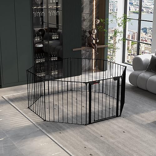 Miniatura 2 de Puerta de seguridad de metal configurable de 200 pulgadas de ancho, 8 paneles ajustables para patio de juegos, valla de metal para chimenea, puerta