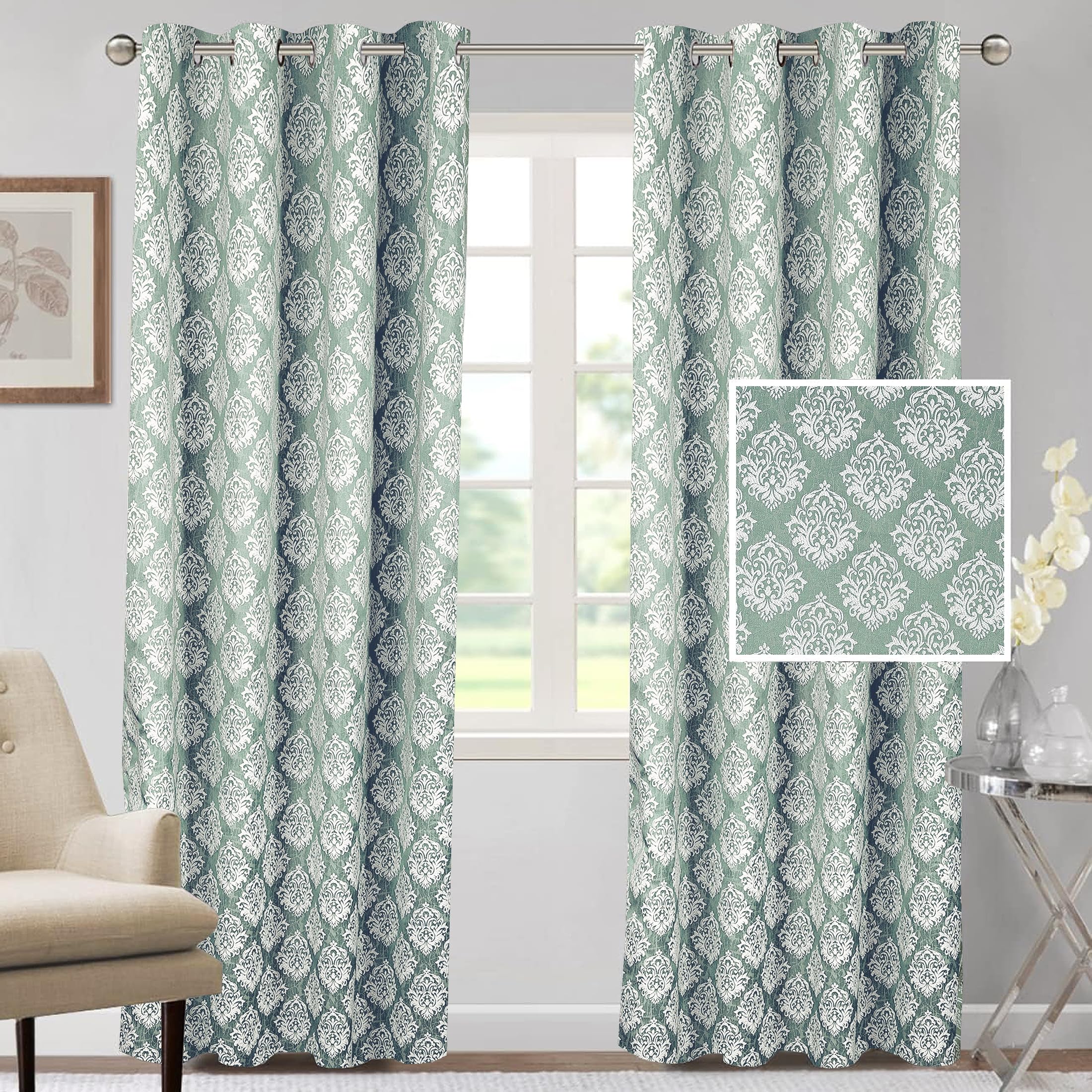Cortina Polyester Long Door Curtains 9 Feet 250GSM - Jacquard Printed Light-Filtering (70-80% Room Darkening) Curtains for Bedroom, Office, Living Room & Hallway (Pack of 2, Light Green)-image-35