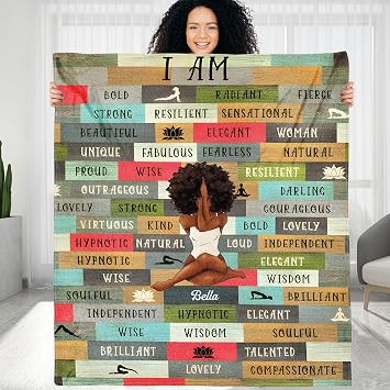 Custom Blanket Gifts for Girl, You are Beautiful Victorious, Personalized Blanket Valentines Birthday Gift for Black Woman, Black Queen, Black Girl