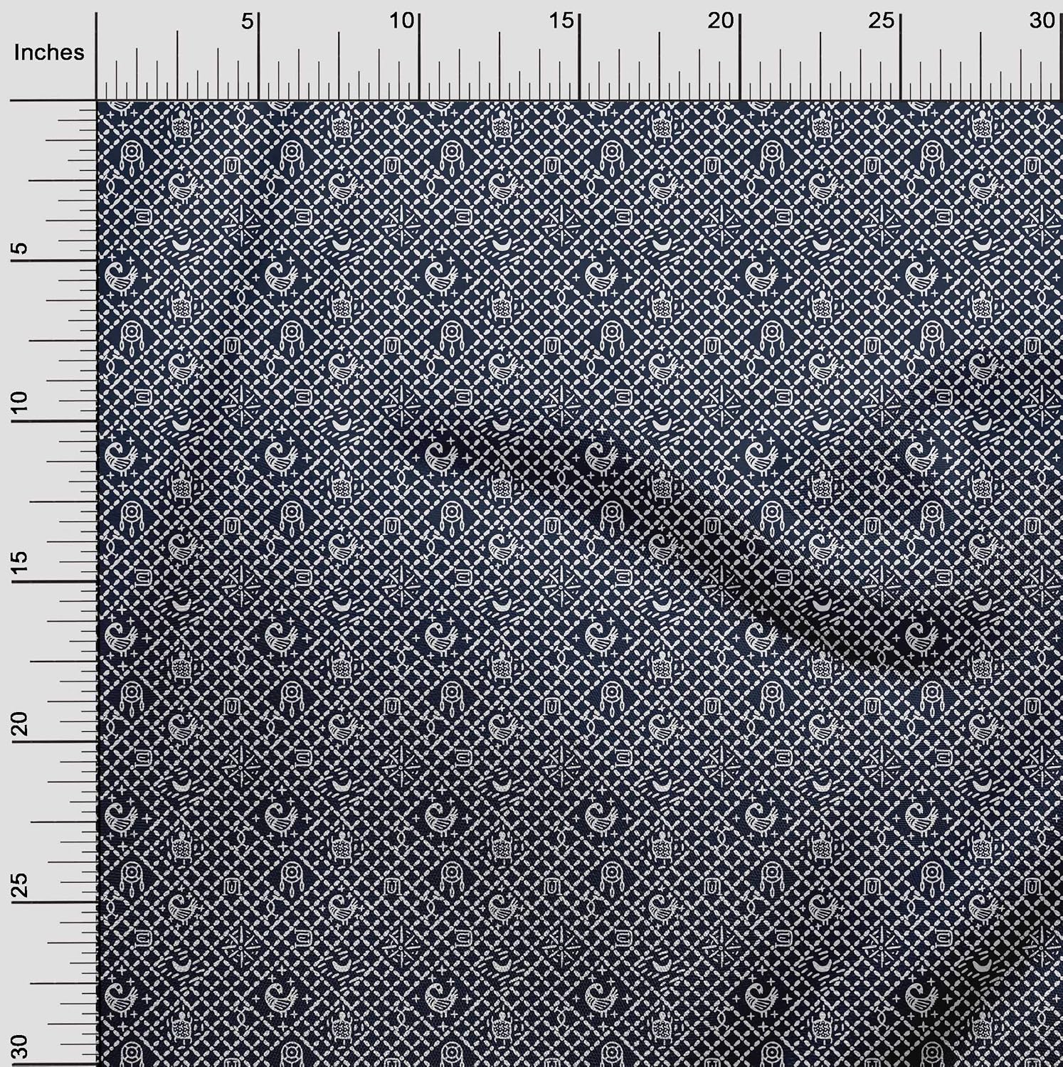 oneOone Georgette Viscose Dark Blue Fabric Geometric Tortoise & Bird African Dress Material Fabric Print Fabric by The Yard 42 Inch Wide