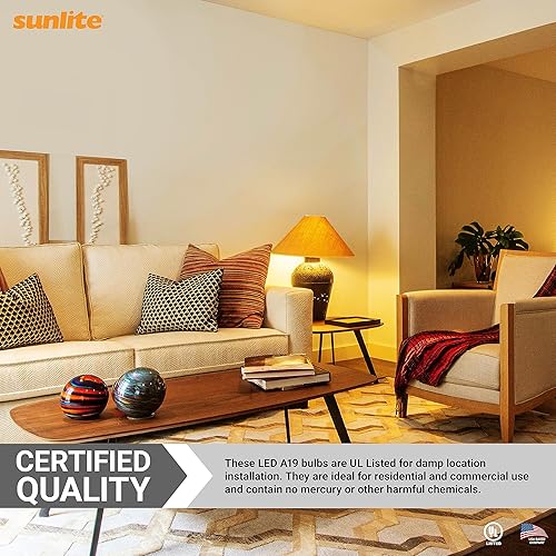 Miniatura 6 de Sunlite Bombilla LED A19, 15 vatios (equivalente a 100 vatios), 1600 lúmenes, 120 voltios, regulable, base E26 media, certificación UL, blanco