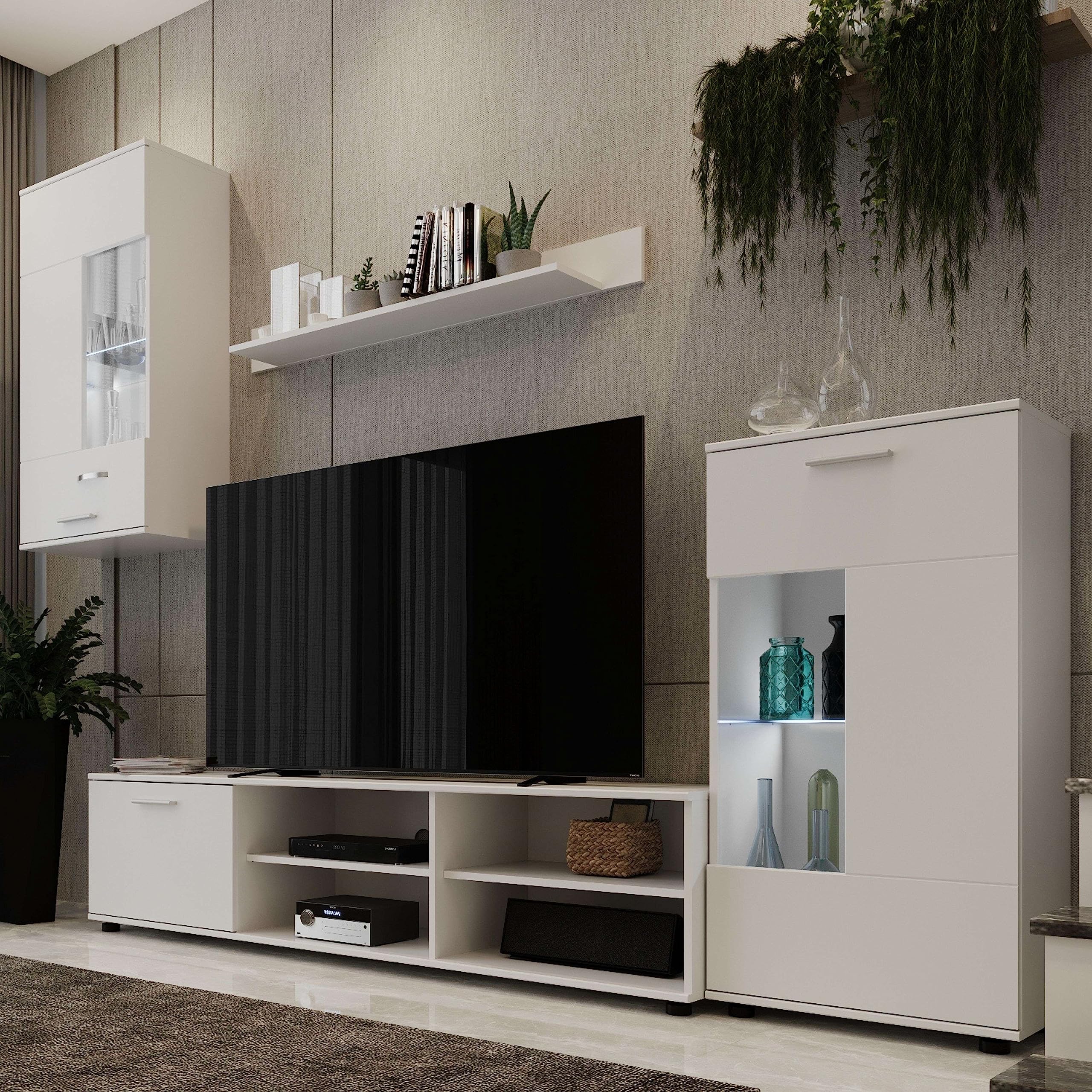 Miroytengo Mueble De Salón En Color Blanco Mate Melamina Contemporáneo Comedor Moderno 230x39 Cm