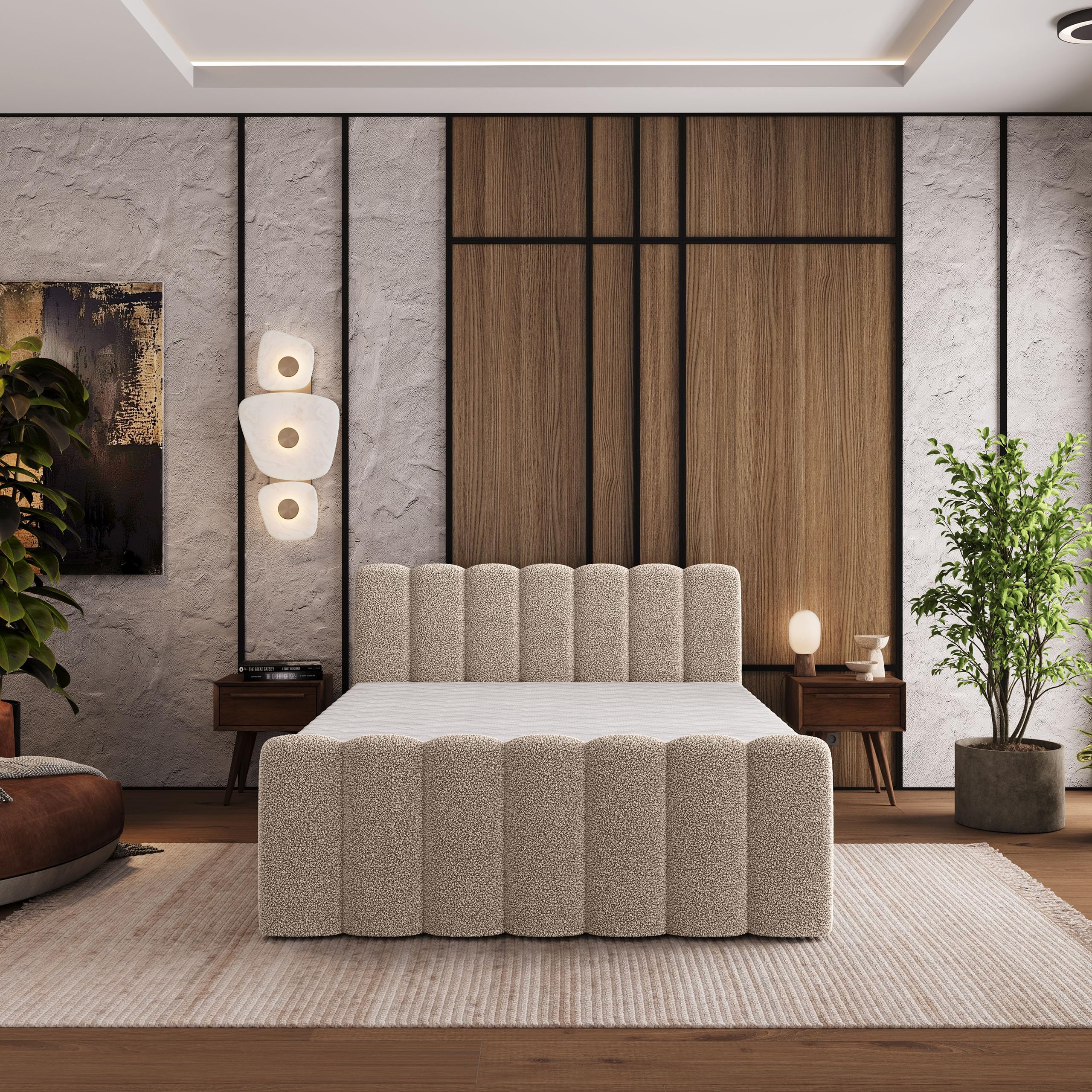 Masseno Boxspringbett CELLA Q 140x200 cm Komplett-Set mit Matratze und Topper, Polsterbett mit Zwei Bettkästen -Beige, Quelle 05