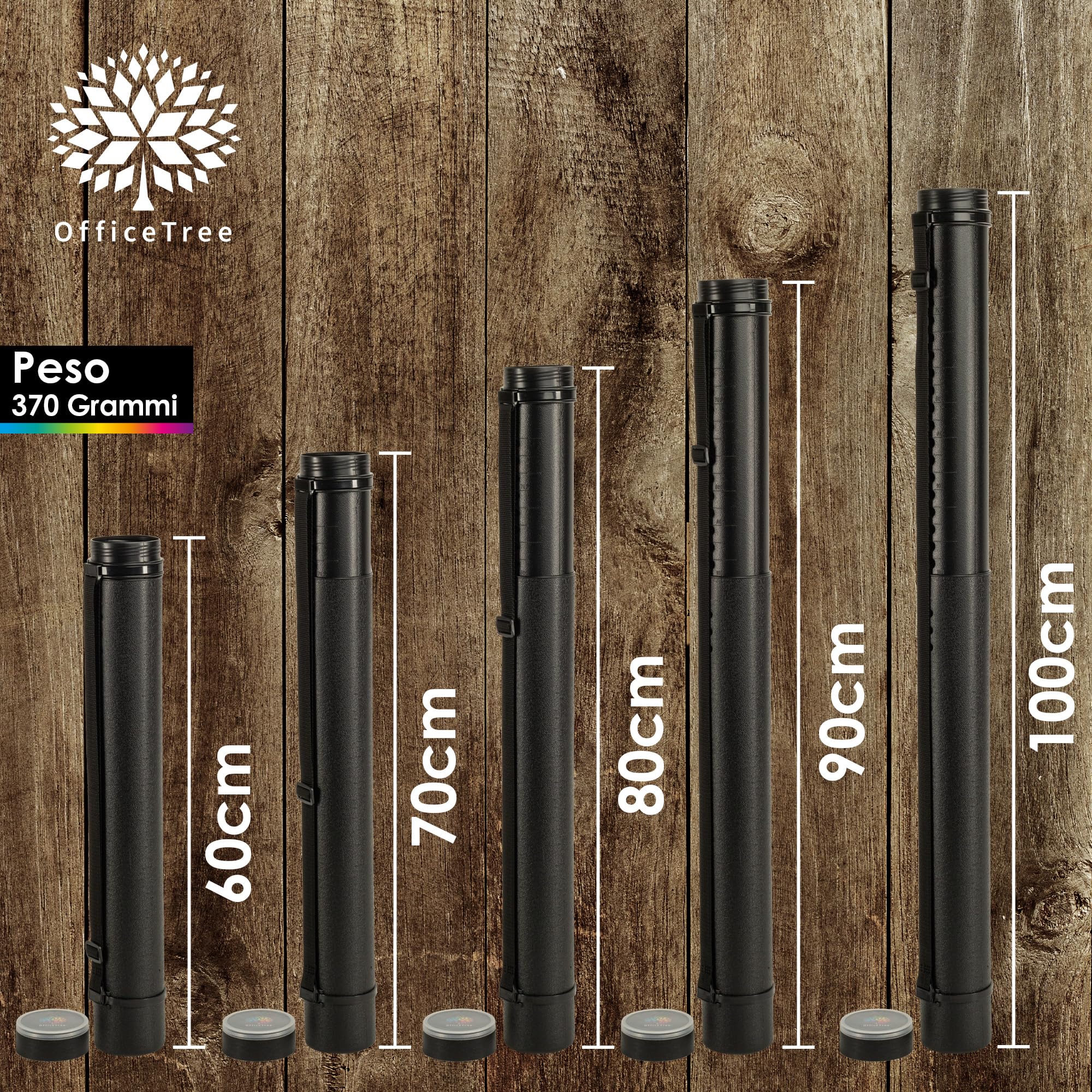 OfficeTree Tubo Portadisegni - Nero - Tubo disegno - Tubi porta disegno - Per Il Trasporto e la Conservazione - Tubo poster - Lunghezza e Tracolla Regolabili - Tubo Porta Disegni
