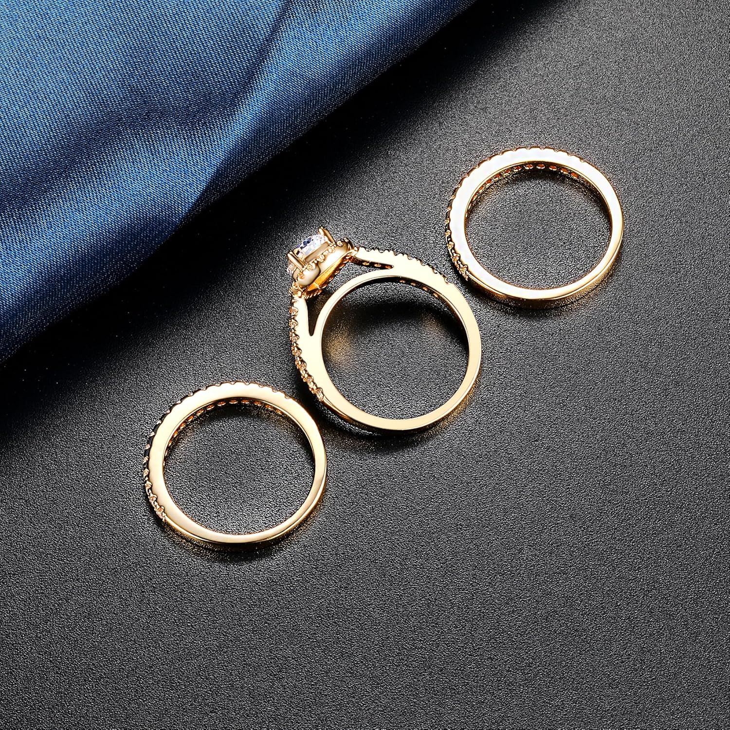 MDFUN Three in One Round/Oval/Eye/Teardrop Halo Wedding Bands Set Engagement Rings 18K Yellow Gold Plated Cubic Zirconia Promise Eternity Band for Women Size 5-10 - Image 6