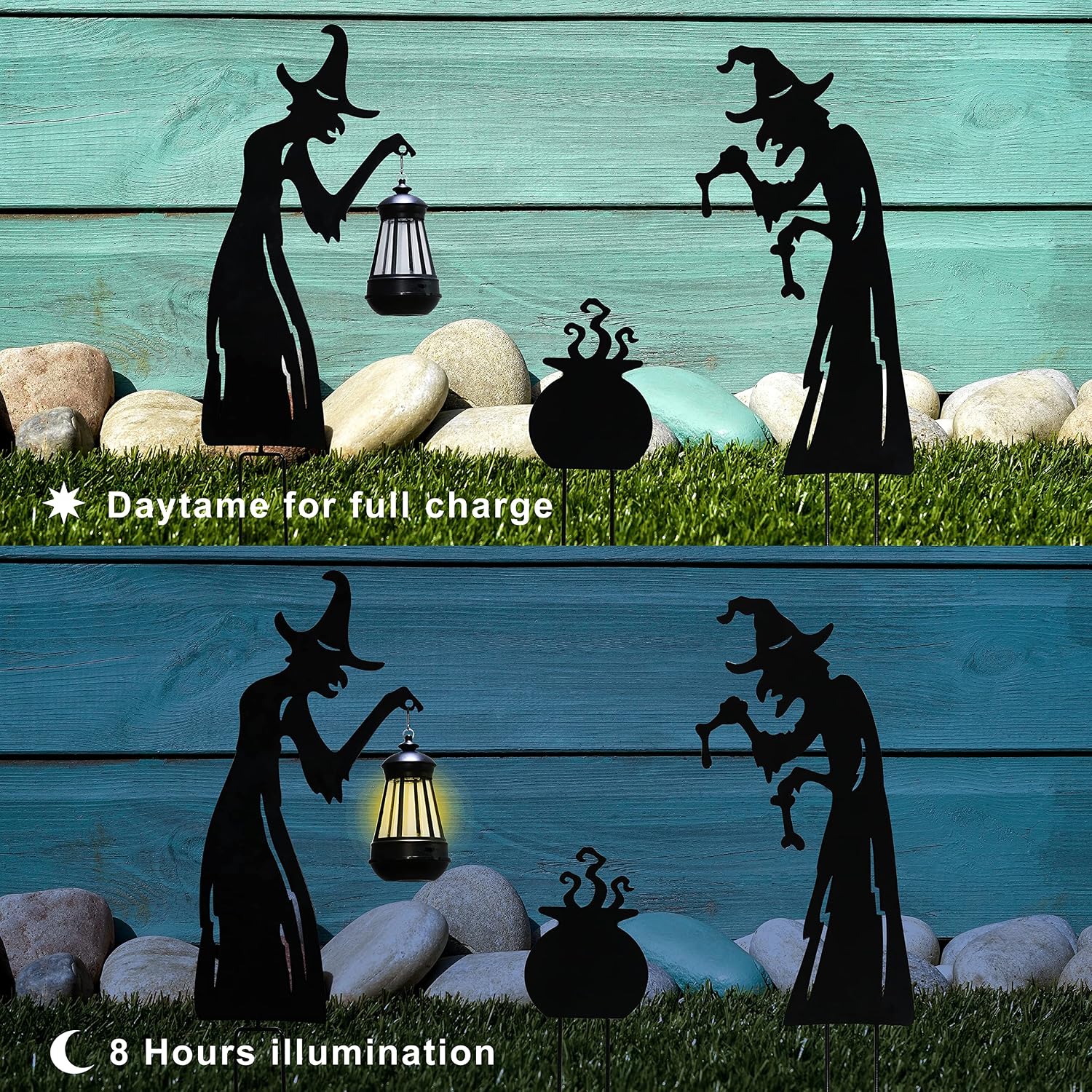 Kurala Halloween Solar Light Outdoor, Witch Shaped 3 Pack Retro Warm White LED Lights Waterproof, Stake Lights for Walkway, Yard, Lawn, Patio, Porch, Garden Decoration.