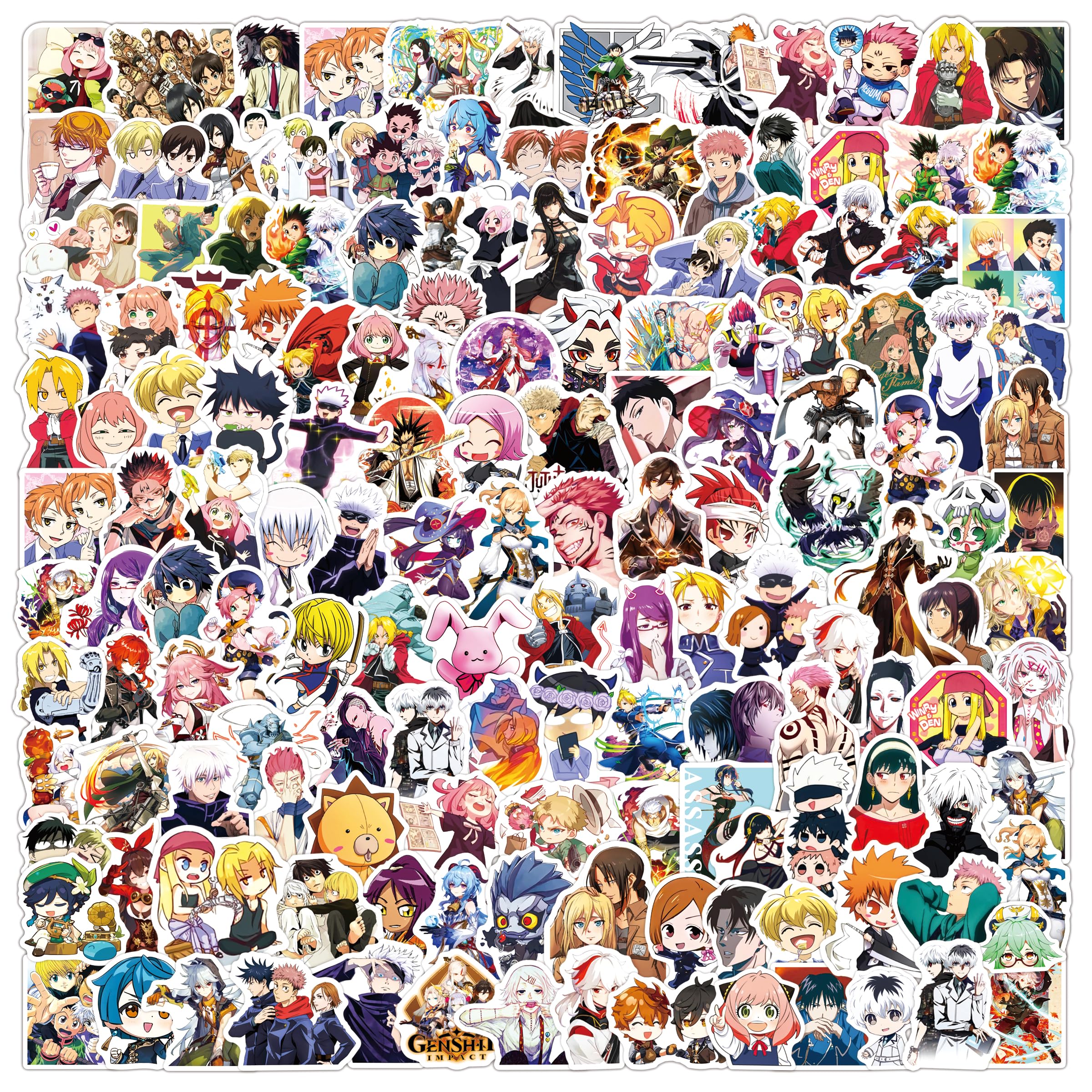 SigyoJeom640Pcs Anime Stickers Mixed Pack, Vinyl Waterproof Anime Stickers for Water Bottles Skateboard Laptop Guitar Luggage Cars 16 Classic Anime Theme Stickers for Adults Teens Kids